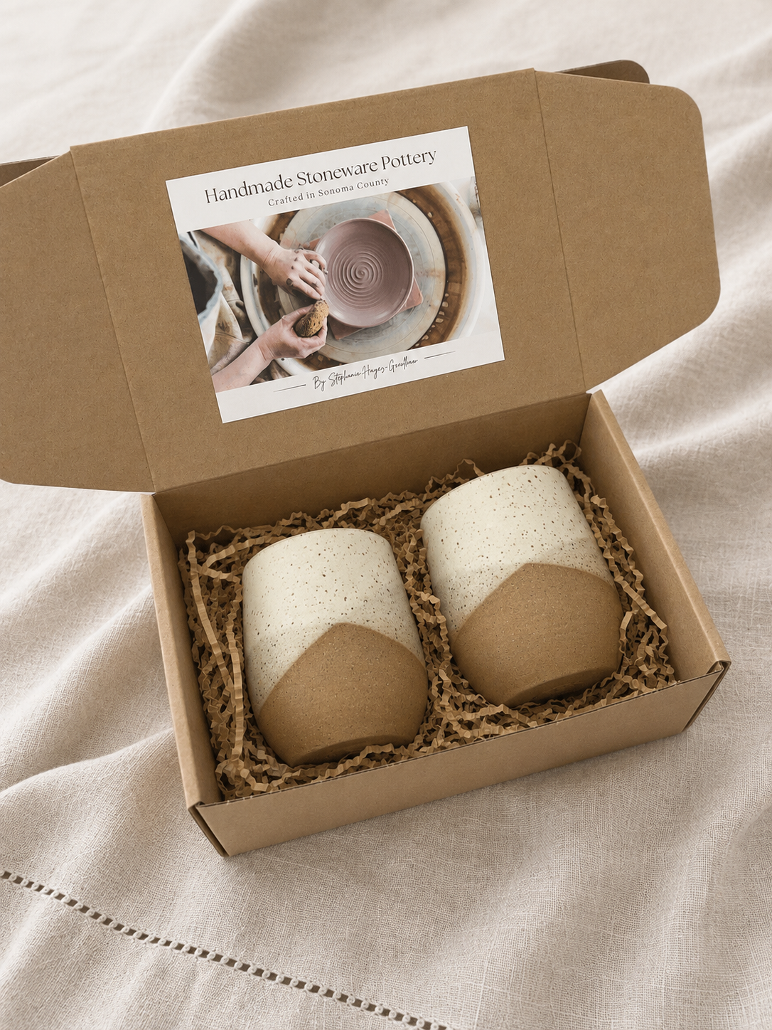 Handmade Stoneware Tumbler Gift Box Set | Speckled Ceramic Round Tumblers | Set of 2