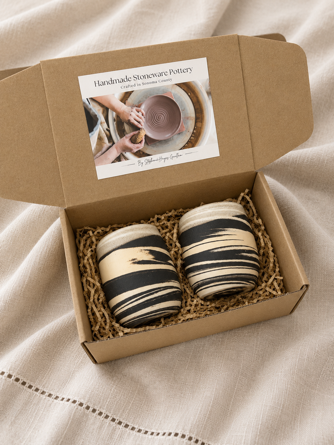Handmade Stoneware Tumbler Gift Box Set | Marbled Ceramic Round Tumblers | Set of 2