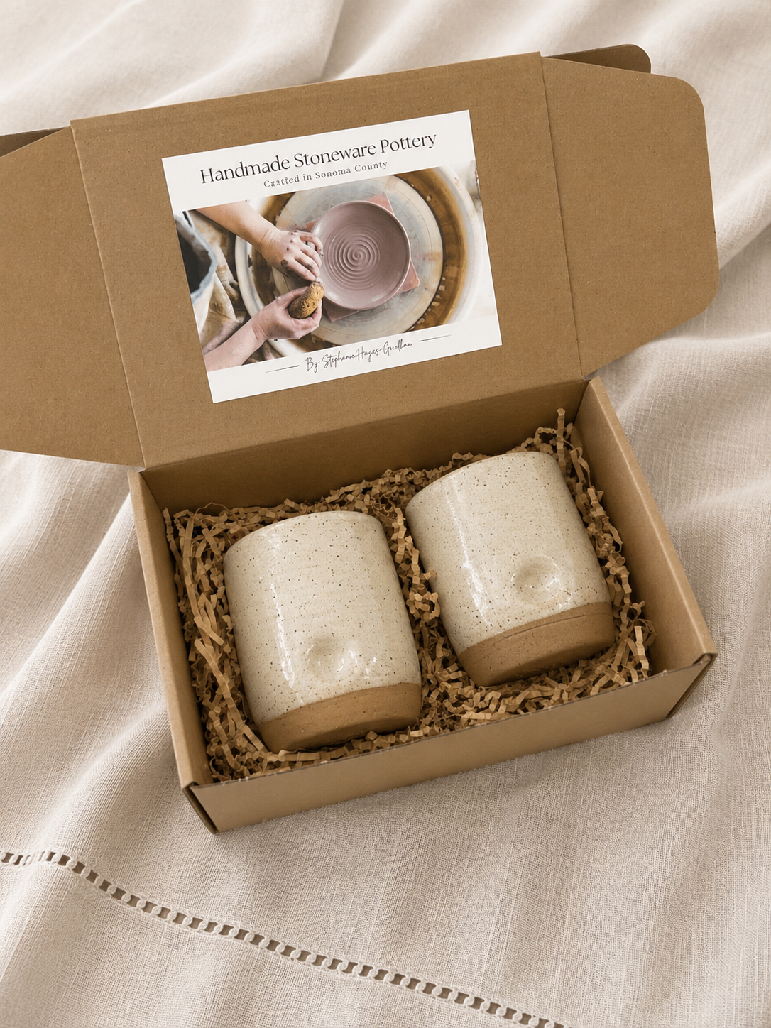 Handmade Stoneware Tumbler Gift Box Set | Recycled Ceramic Pinch Tumblers | Set of 2