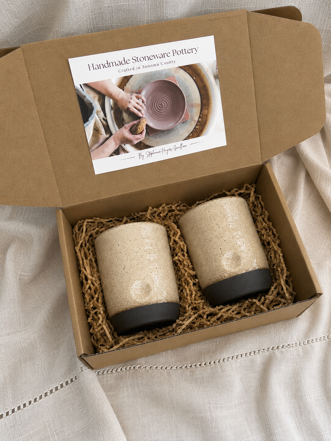 Handmade Stoneware Tumbler Gift Box Set | Ceramic Wavy Tumblers | Set of 2