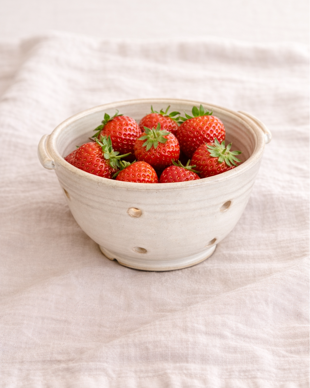 handmade stoneware pottery berry basket colander