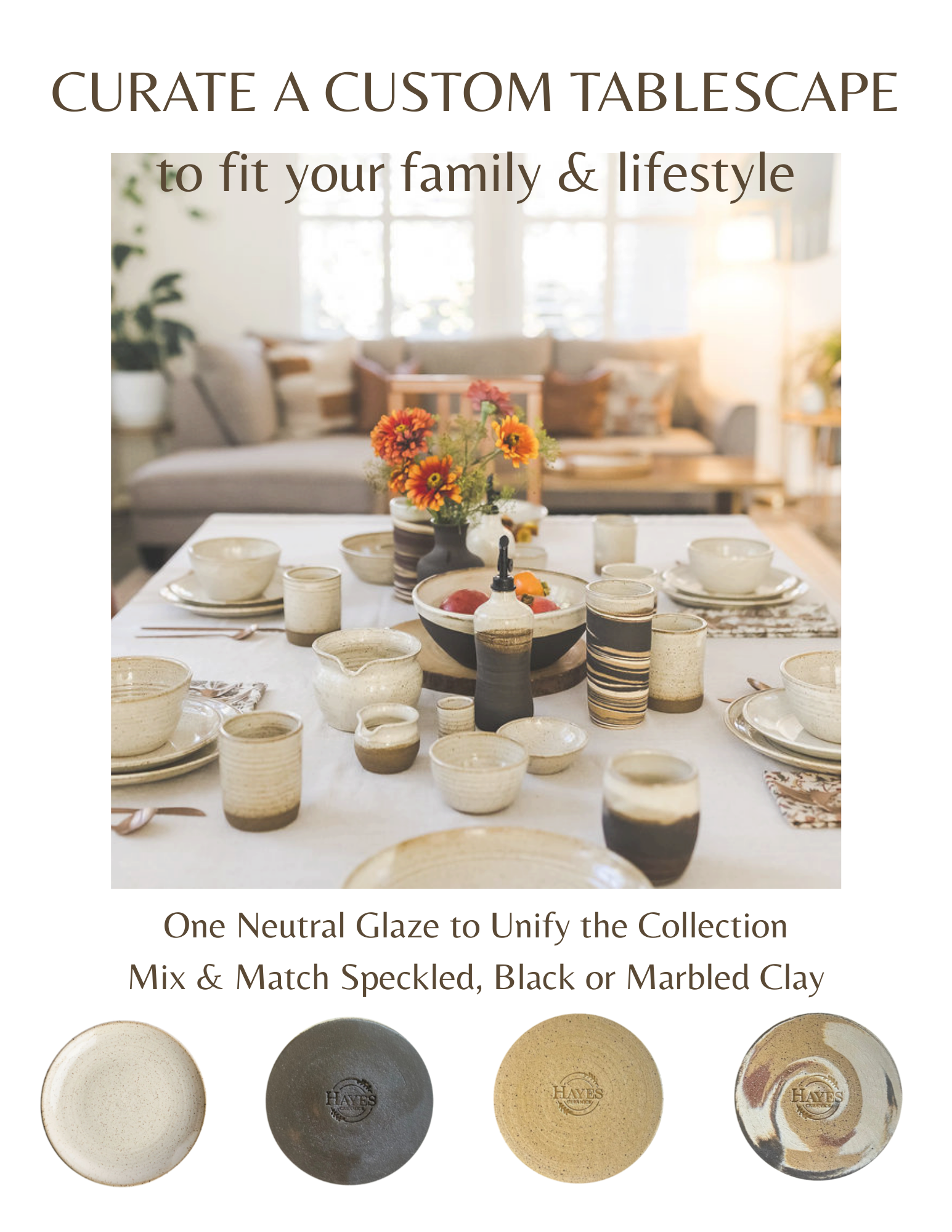 handmade stoneware modern farmhouse pottery earthy ceramic dinnerware small batch ceramics USA handmade pottery gifts custom tablescape tableware dinnerware