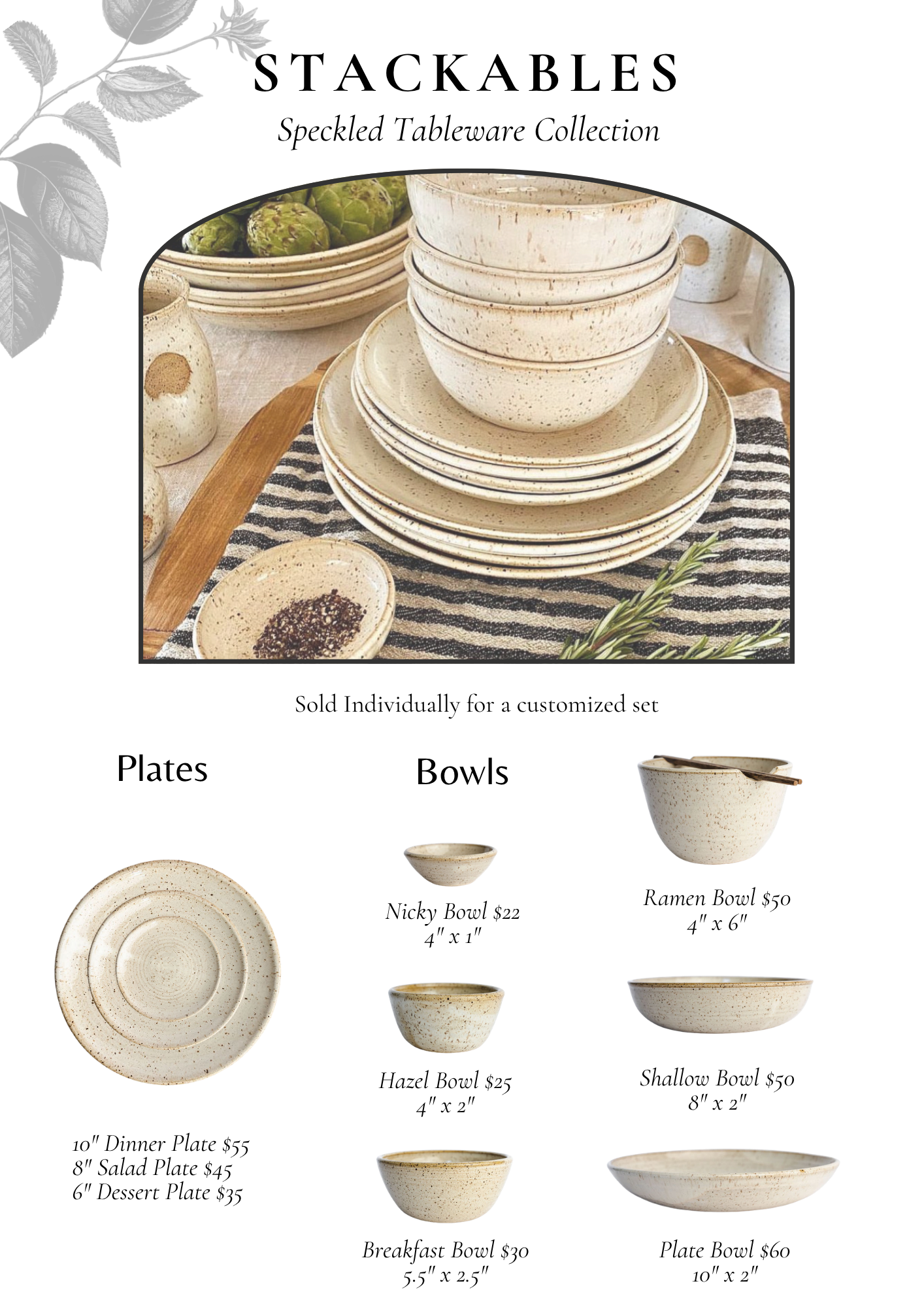 handmade stoneware speckled tableware set