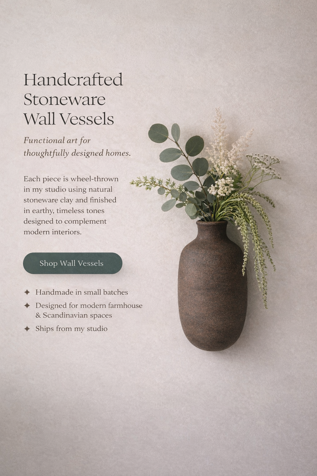 handcrafted stoneware wall vase vessels
