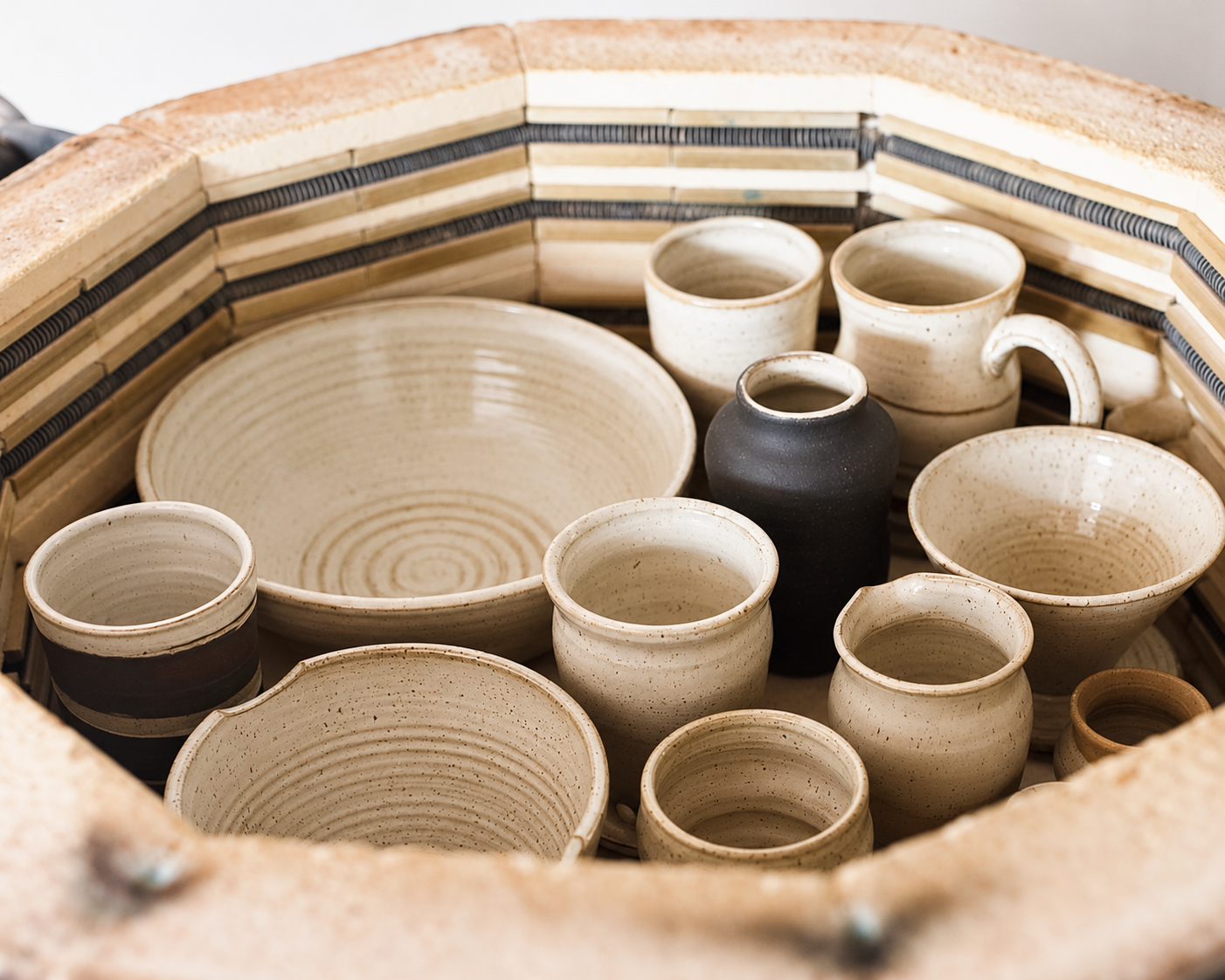 Stoneware pottery fresh out of the kiln, Hayes Ceramics Pottery Studio in Windsor, CA