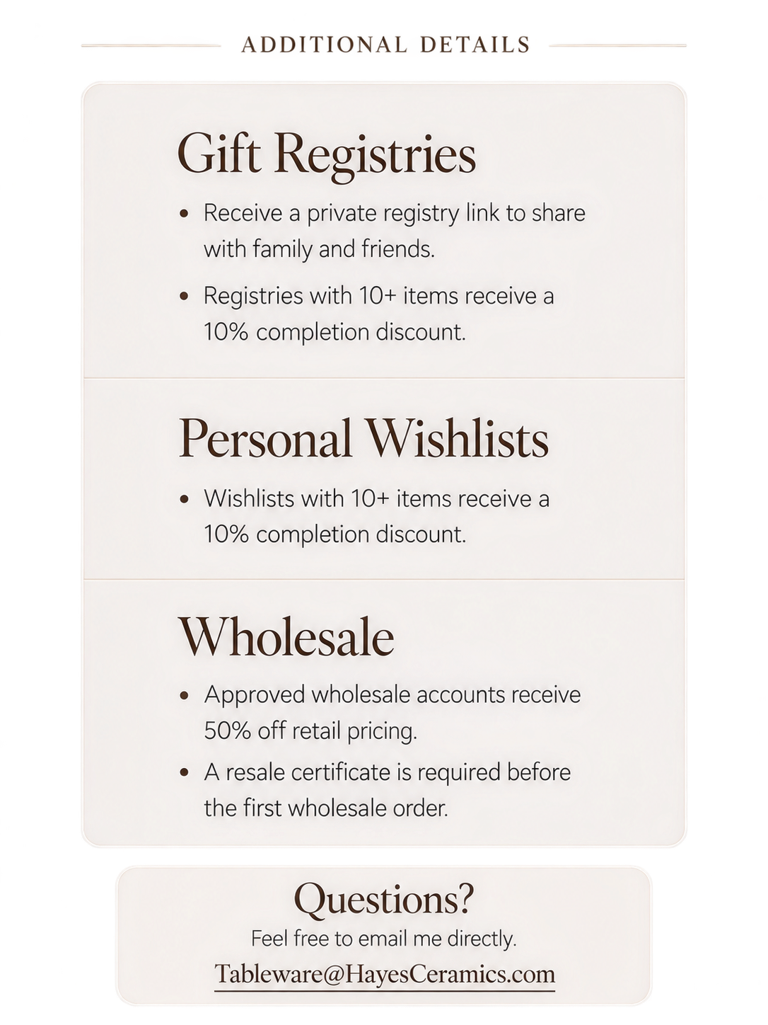 handmade stoneware gift wedding wholesale registry