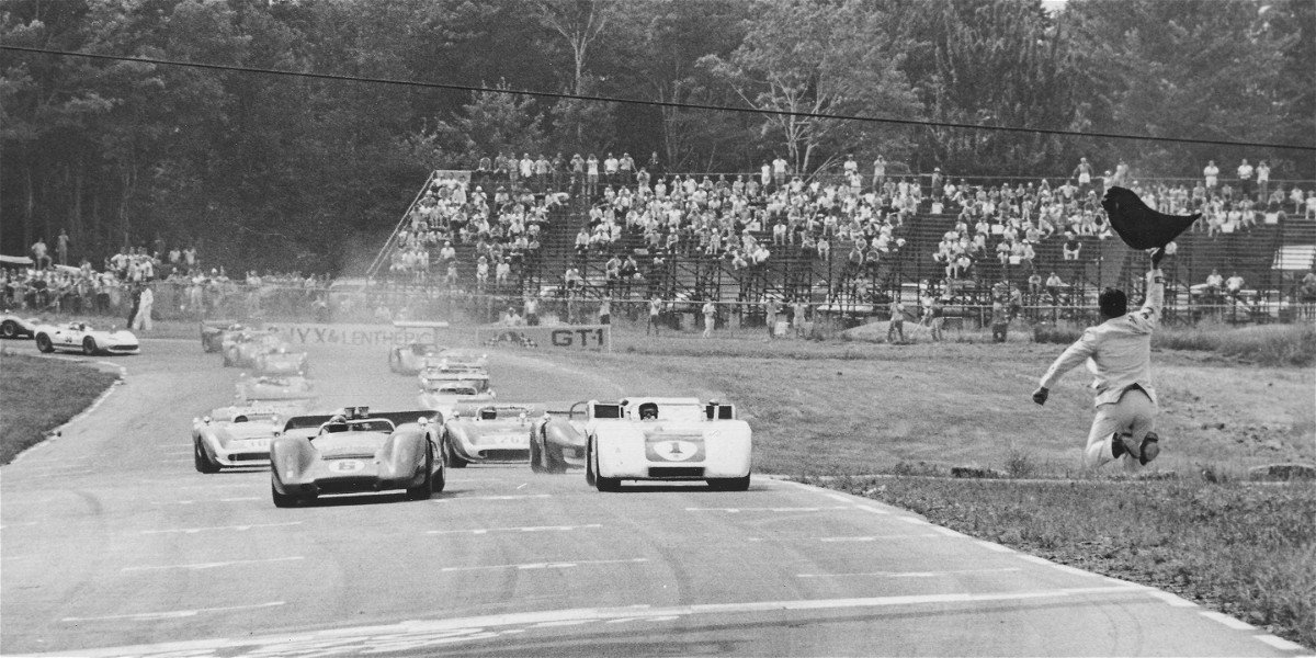  Photo caption: The SCCA Archives at the IMRRC contains many motorsport gems, like this one. The handwritten note on the back of the photograph reads: “Start-1968 USRRC-Watkins Glen Mark Donohue takes the green from ‘Tex Hopkins.’ Photo by Bill Reber / SCCA Archives 