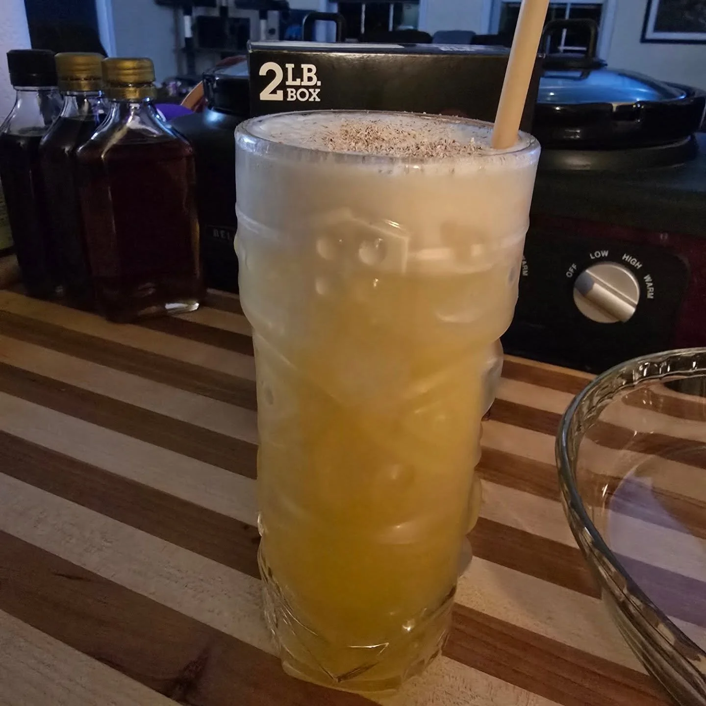 Vanilla Funk [work in progress]

2 oz pineapple juice
1 oz lime juice
1.5 oz Licor 43
1.5 oz Smith &amp; Cross

Shaken with ice
Open pour

Garnish with fresh nutmeg.