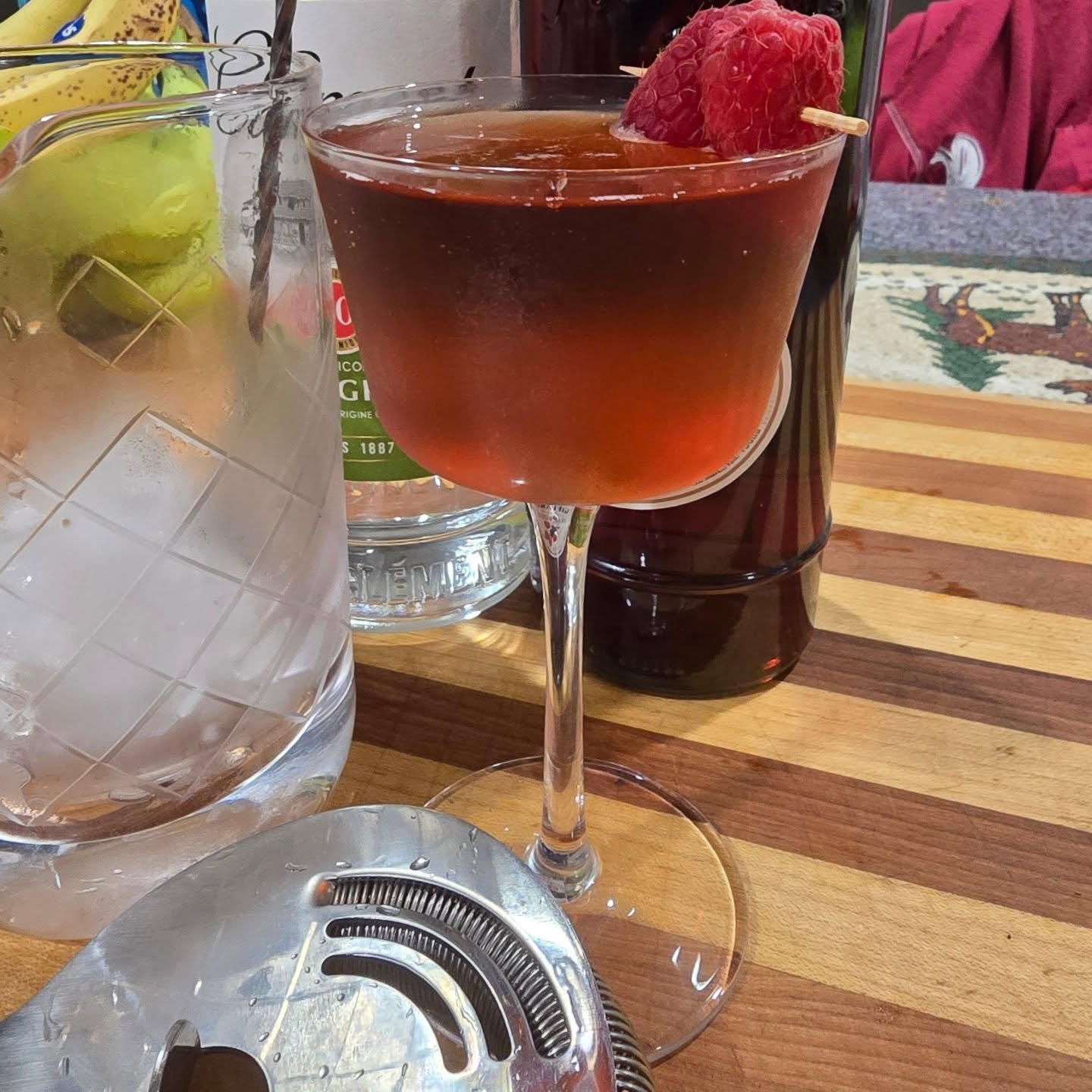 Revisiting the Raspberry Agricole.

Updated Recipe

2 oz Blanc Rhum Agricole
1 oz Giffard Cr&egrave;me de Framboise
2 dashes Regans Orange Bitters
1 bar spoon Grenadine

Garnish with Fresh Raspberries [if available]

I removed the Angostura Bitters a