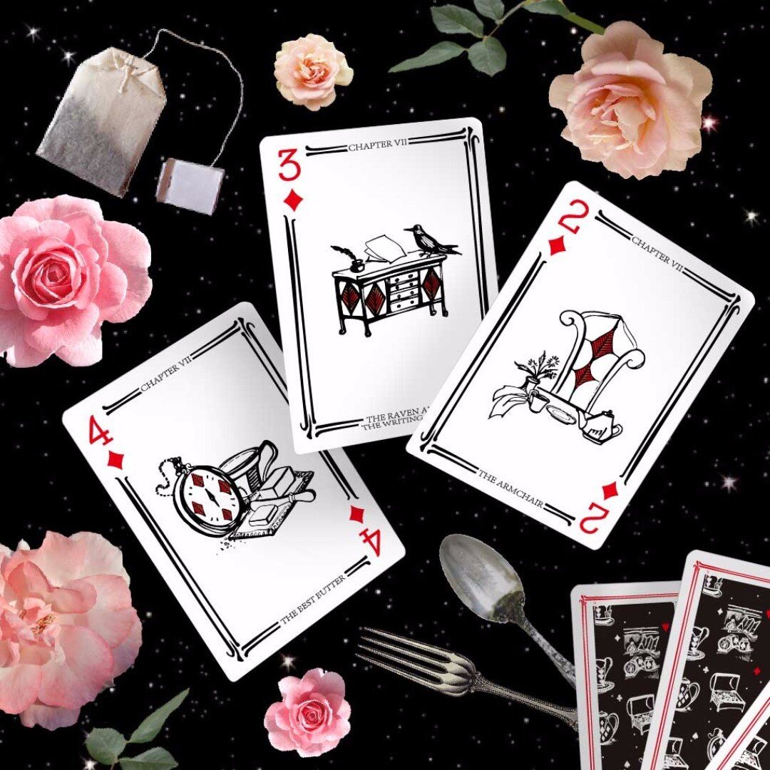 🌹 &diams;️ The Mad Tea Party! Reinterpreted as the 2 &diams;️, 3 &diams;︎, and 4 &diams;︎ 🌹
Fall into the rabbit hole with the Wonder Collection playing cards! 🦋
&bull;
&bull;
&bull;
#aliceinwonderland #aliceinwonderlandplayingcards #playingcards 
