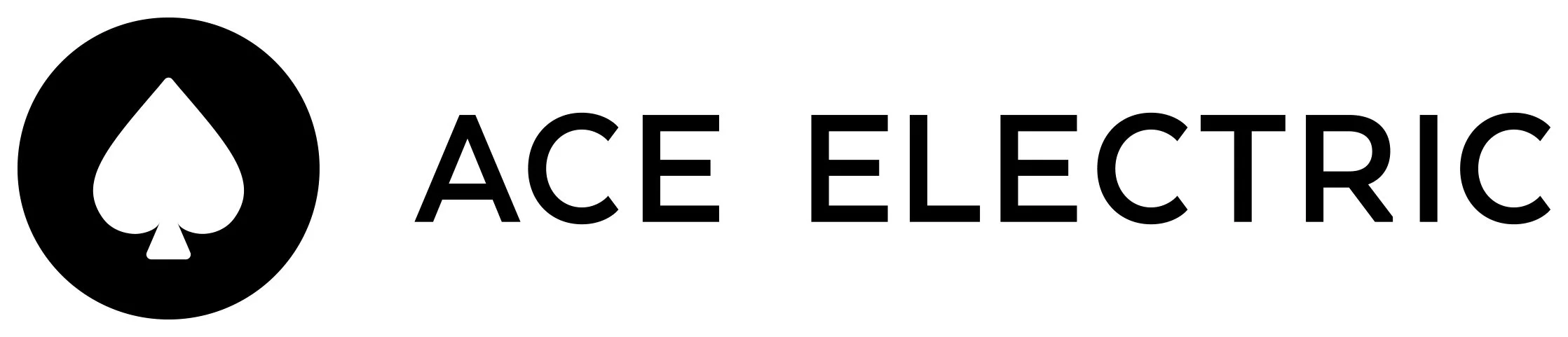 Ace Electric logo featuring a black circle with a white spade symbol to the left of the text 'ACE ELECTRIC' in black capital letters.