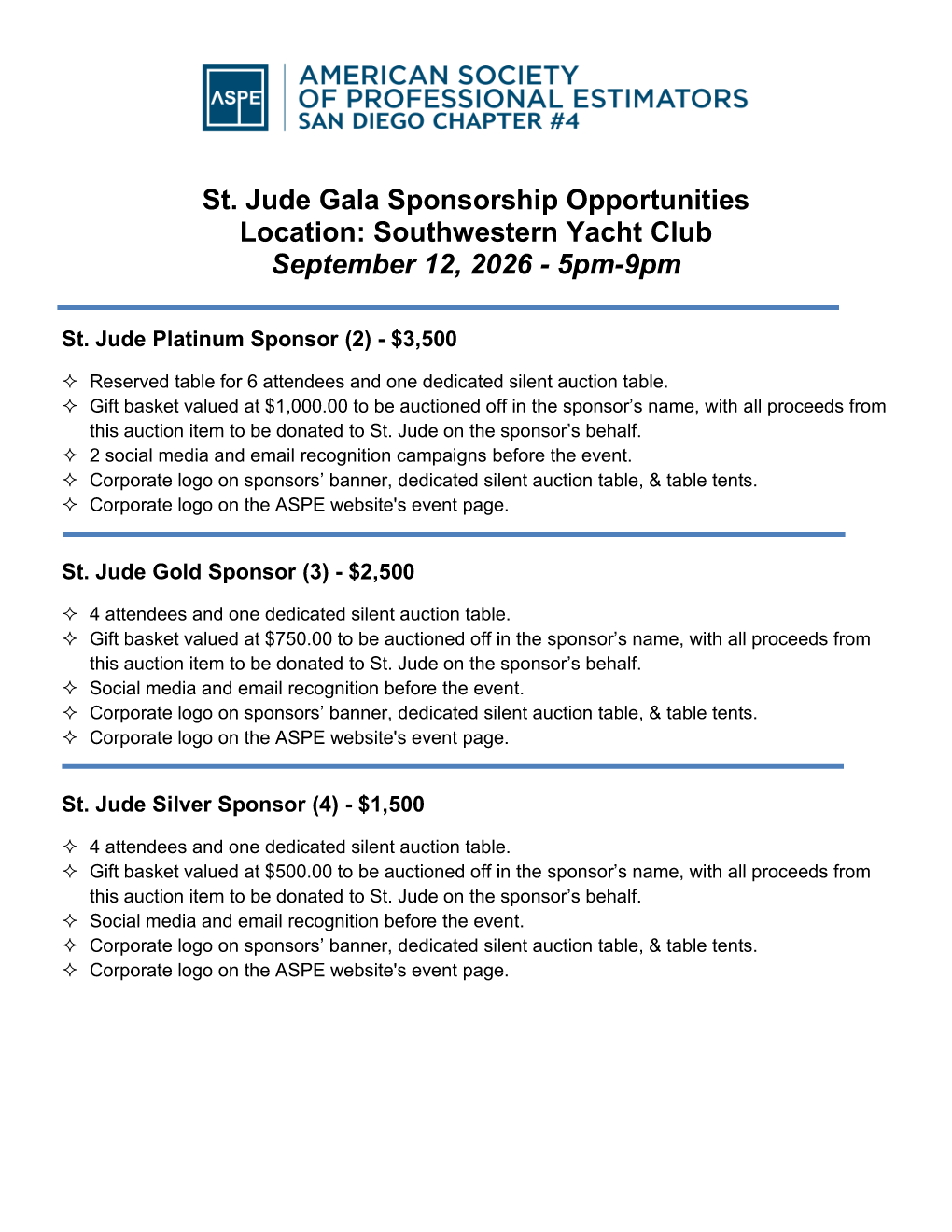 2026 - St. Jude Charity - Sponsorships