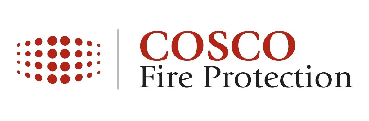 Logo for COSCO Fire Protection, featuring a circular dot pattern and stylized text.