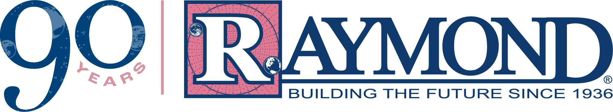 Logo celebrating 90 years of Raymond, with the tagline "Building the Future Since 1936".