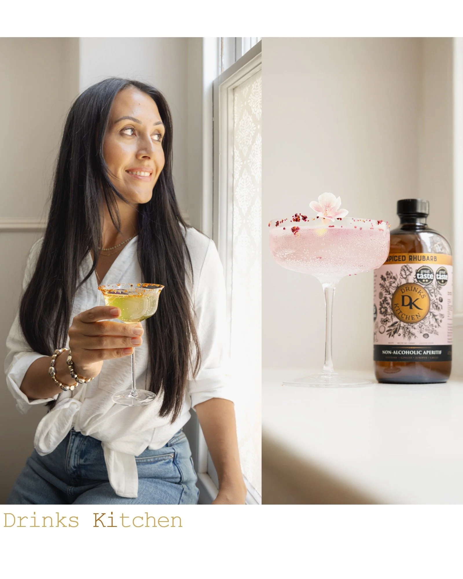 One of this week's shoots, with @drinks_kitchen &mdash; non-alcoholic aperitifs layered with botanical flavour, from spiced rhubarb to spicy grapefruit and bitter orange.
Loraine @beautyandwellbeinglorraine , on model duty, brought calm energy to the