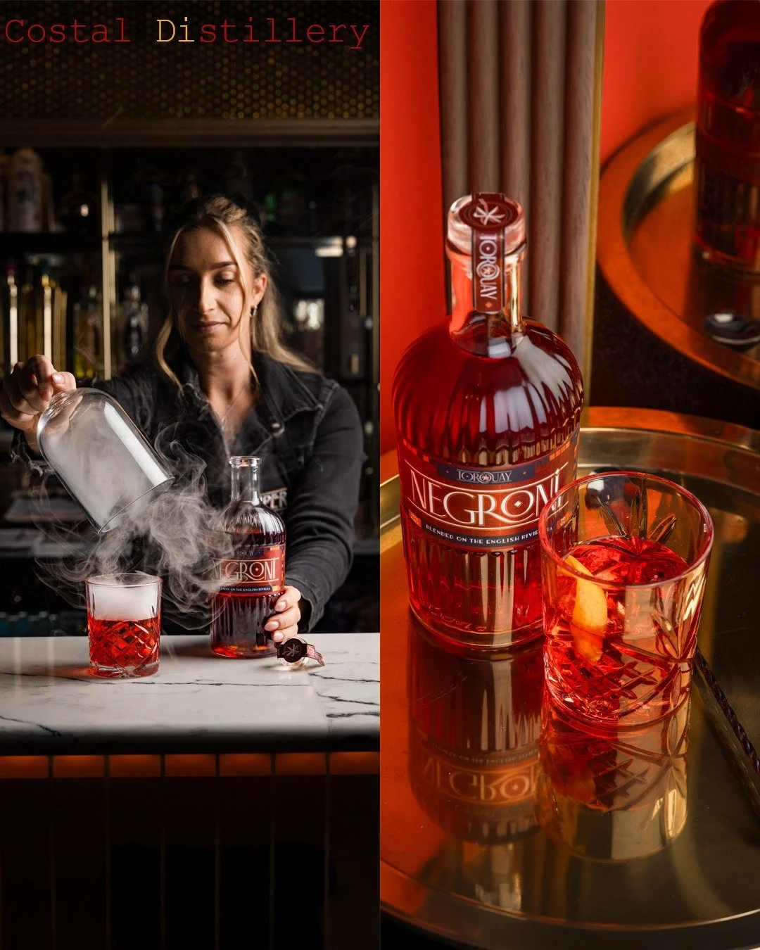 From the English Riviera to the bar-side serve. 🍸✨

The ritual behind @the_coastal_distilling_co  in Torquay is all about technical precision.
Some backlighting pulls the rich, amber hues through the Negroni and catches the movement of the smoke as 