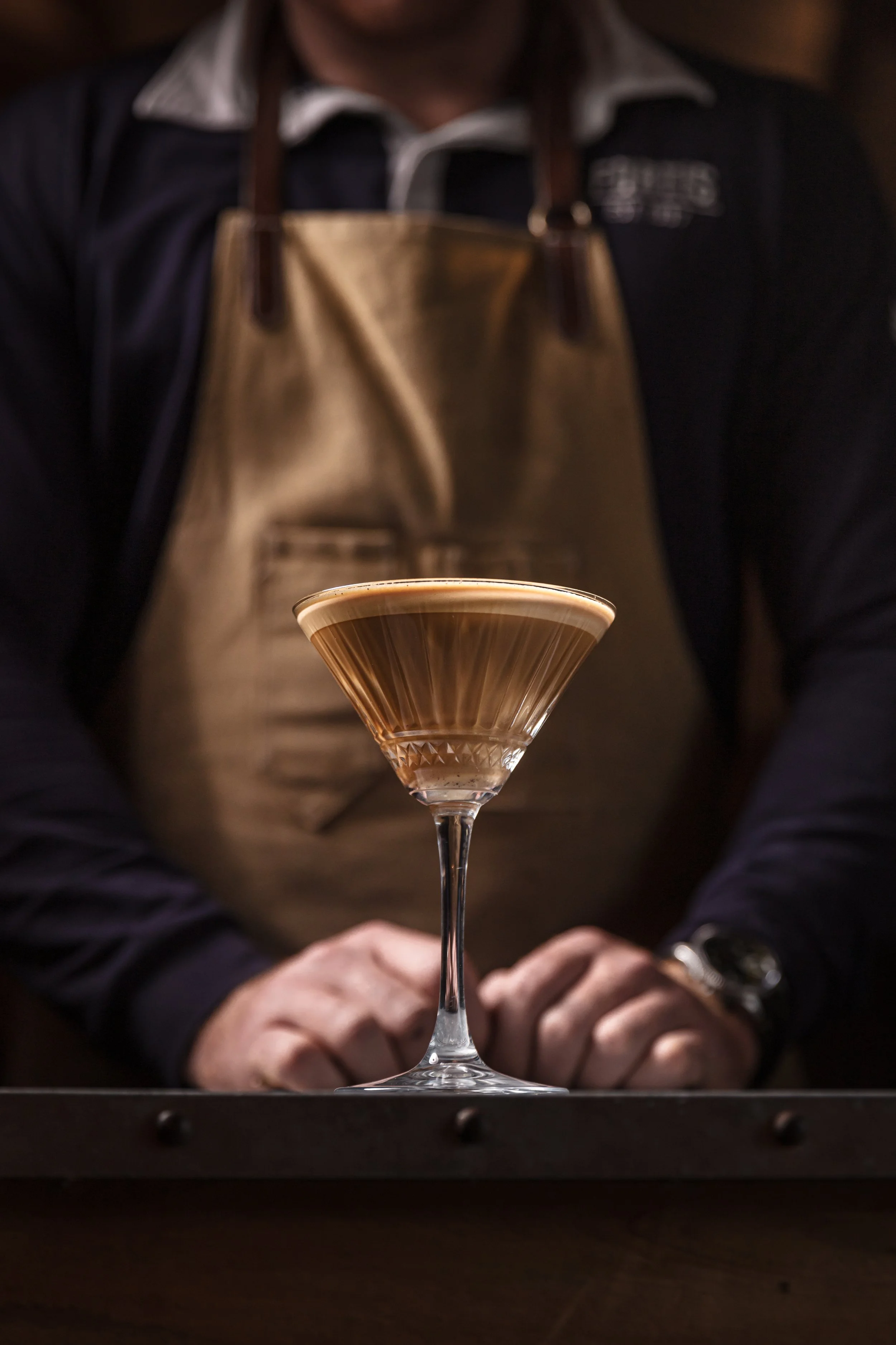A finished cocktail presented in a coupe glass at Kenton Park Estate, photographed for the Devon venue’s cocktail menus, website and social media.