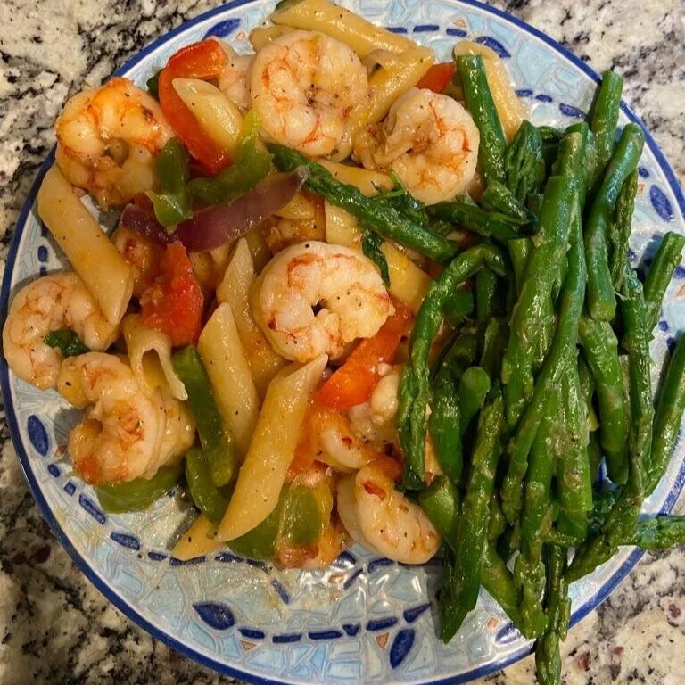 PENNE, ASPARGUS AND SHRIMP