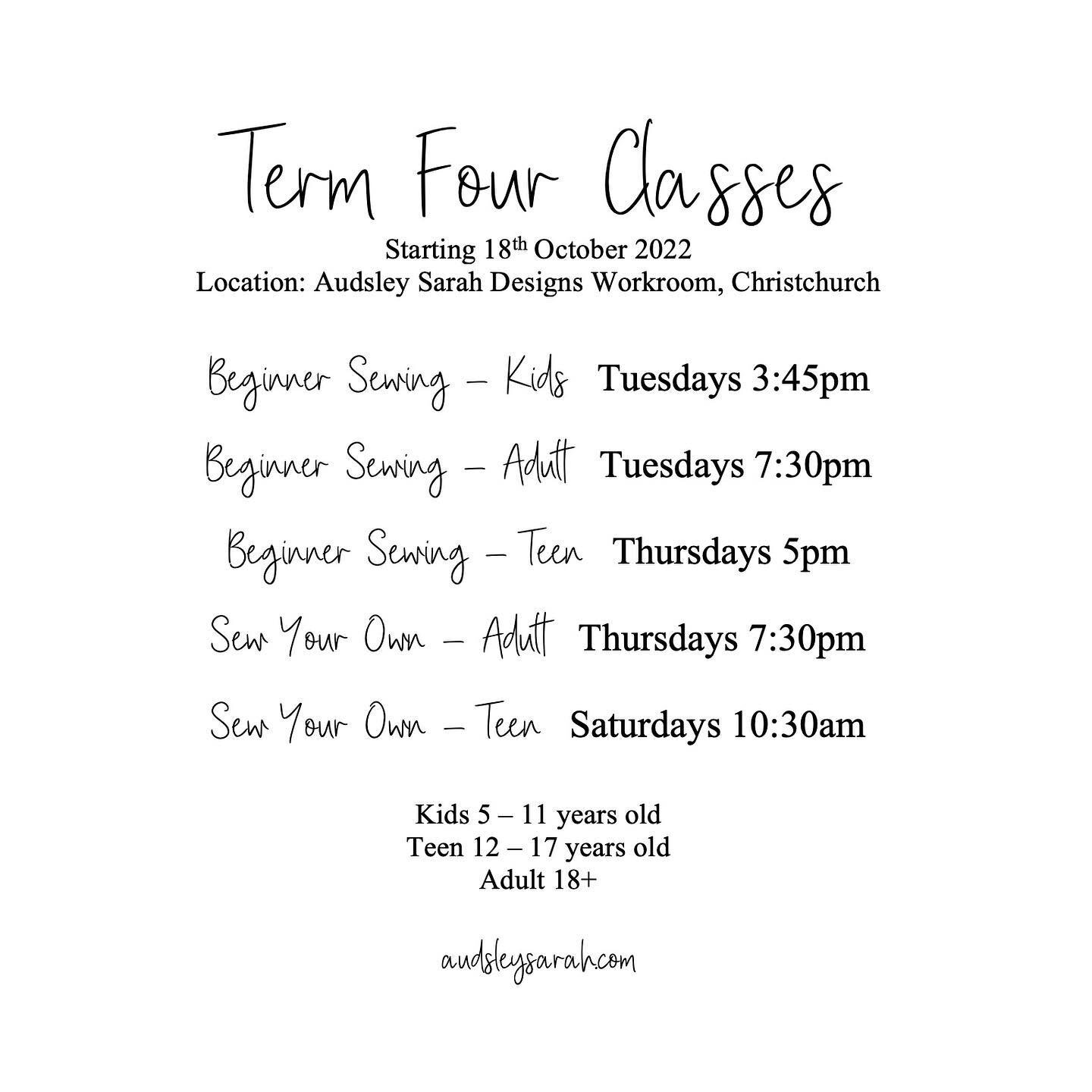 Term Four classes are LIVE
Register at audsleysarah.com
See a class your interested in but the time doesn&rsquo;t work, flick Audsley an email (see below)
Payment plans are available, email (see below) to reserve your spot
Christmas classes launching