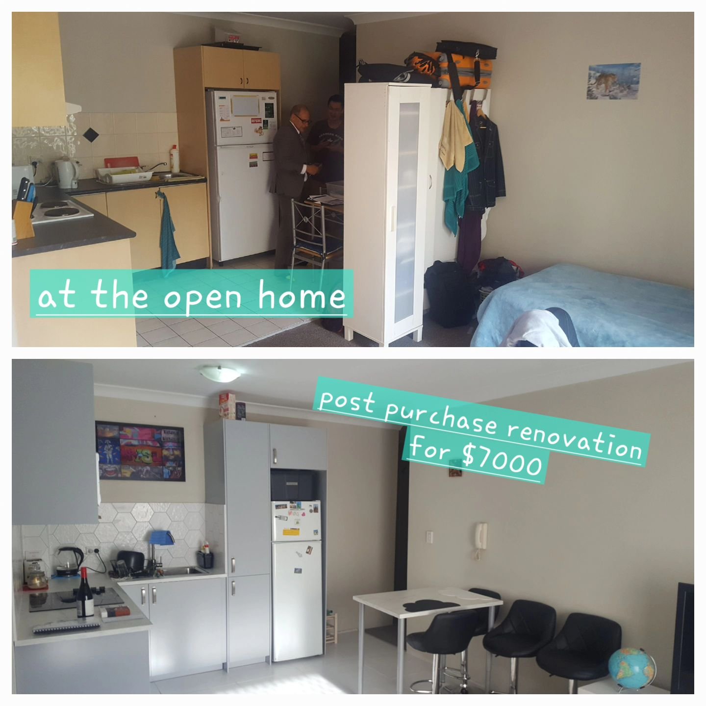 Practice what you preach... I love buying poorly presented homes with tenants because so many buyers turn away. This one bed apartment had one student living in the lounge area + another in the bedroom. It looked hectic. I purchased it and renovated 