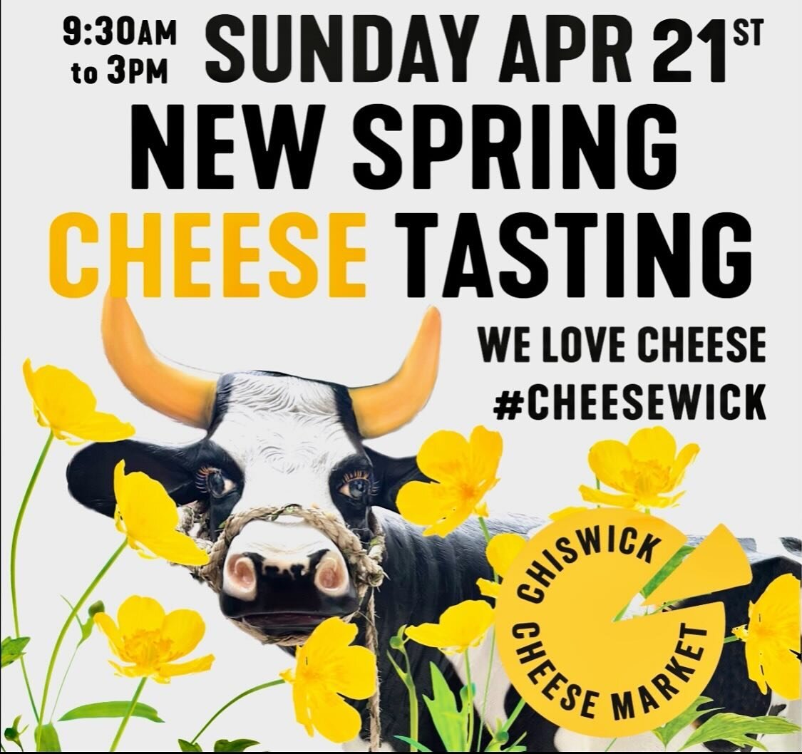 Sunday 21 April Spring cheeses showcase along with over 150 artisan cheeses and other cheese associated delights to fill your shopping baskets. Come and join us at our monthly market.
#cheesewick 
#cheesemarket 
#cheese
#springcheese 
#chiswick
#chis