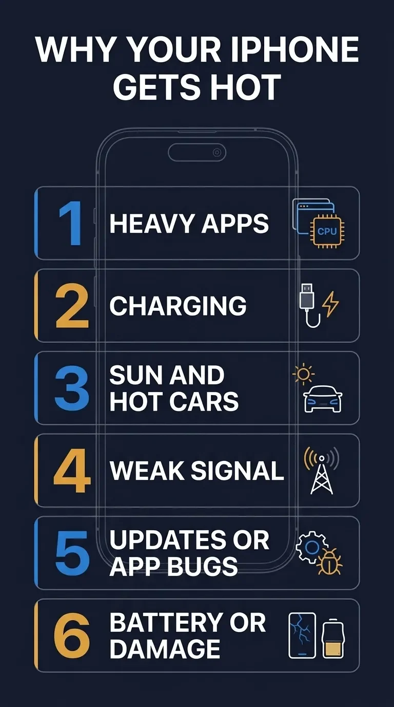 Six common causes of iPhone overheating arranged by likelihood