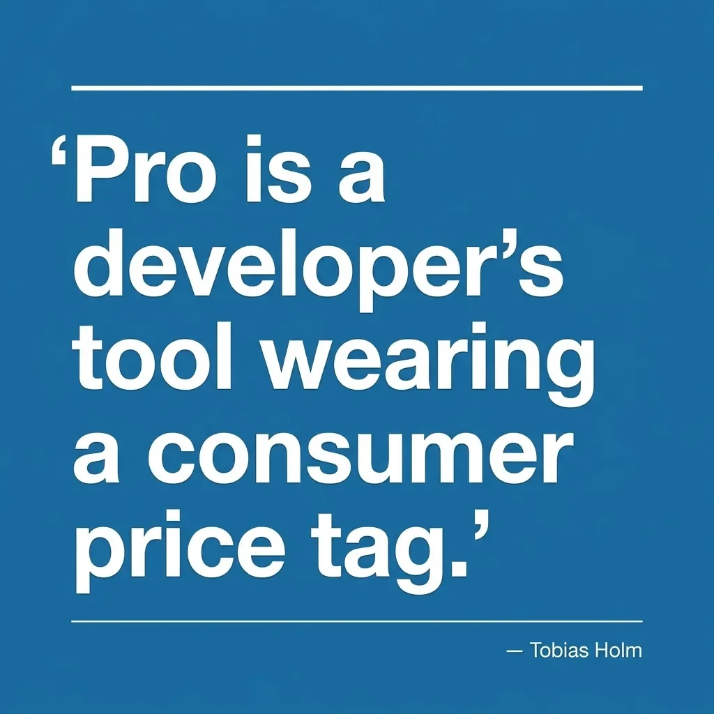 Pull-quote reading Pro is a developer's tool wearing a consumer price tag