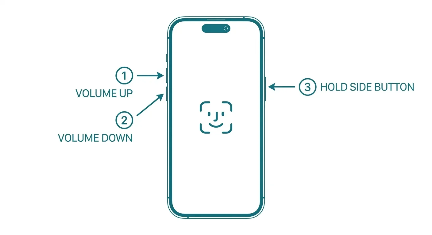 Diagram of the force restart button sequence for iPhone 8 and later