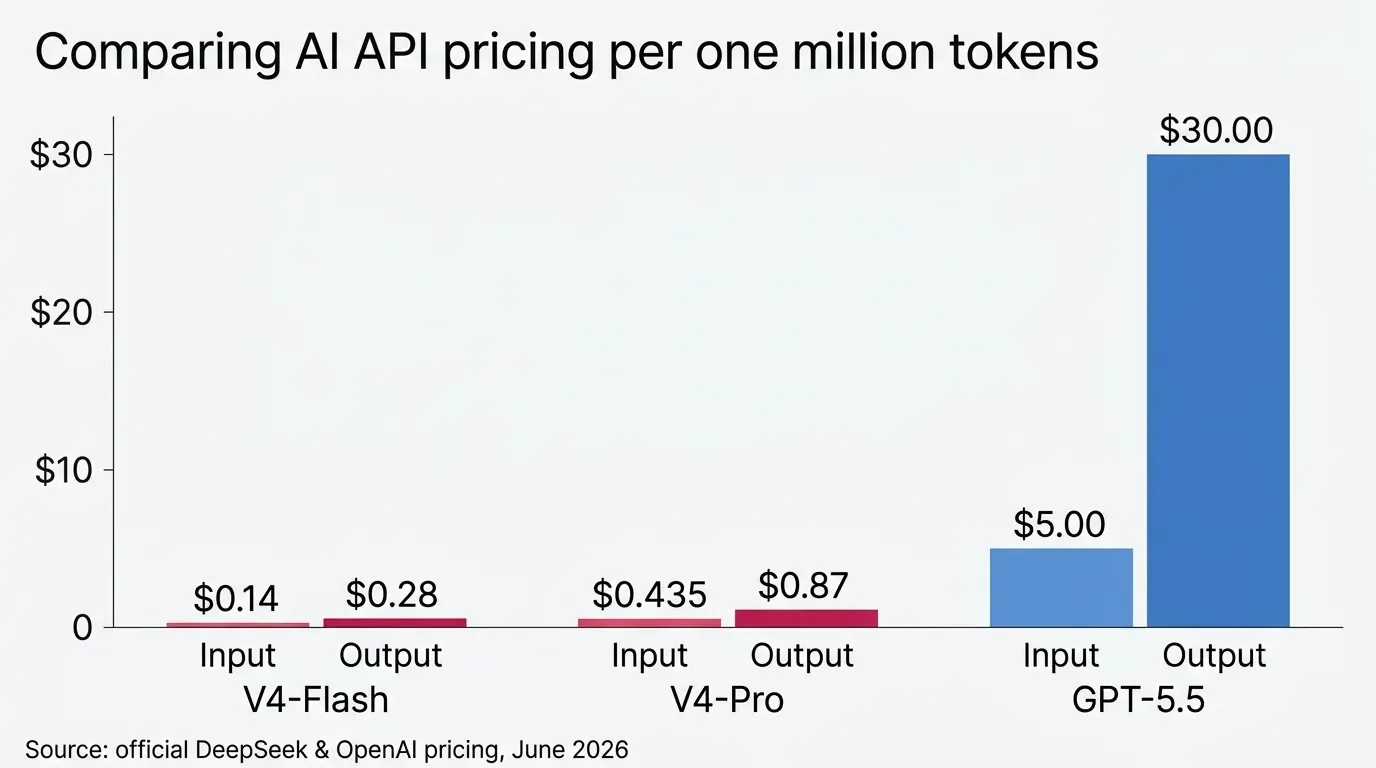 Bar chart of API token pricing for DeepSeek and ChatGPT models