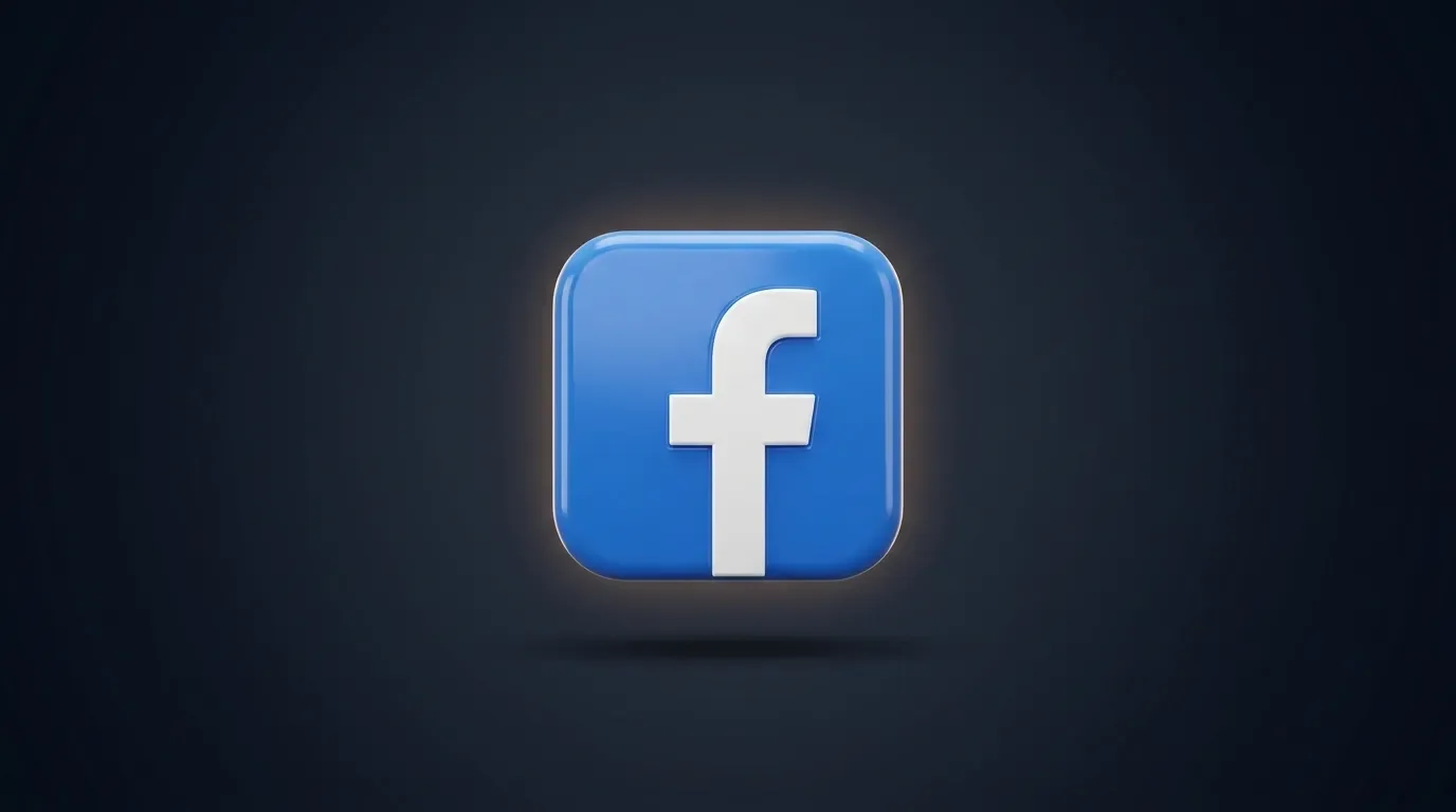 Facebook app icon with blue logo on dark cinematic studio background