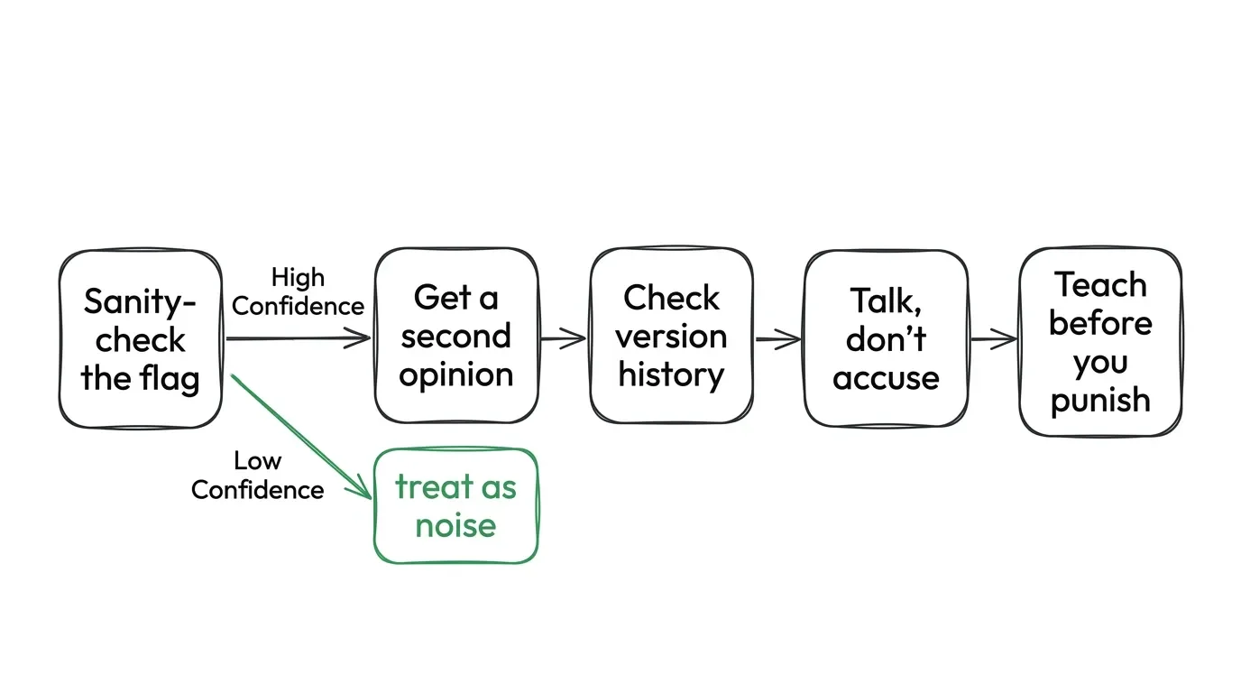 Flowchart of five steps teachers should follow before accusing a student of AI use
