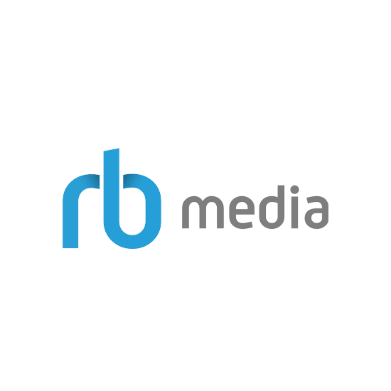 RB Media logo with blue 'rb' icon and black 'media' text on a black background.