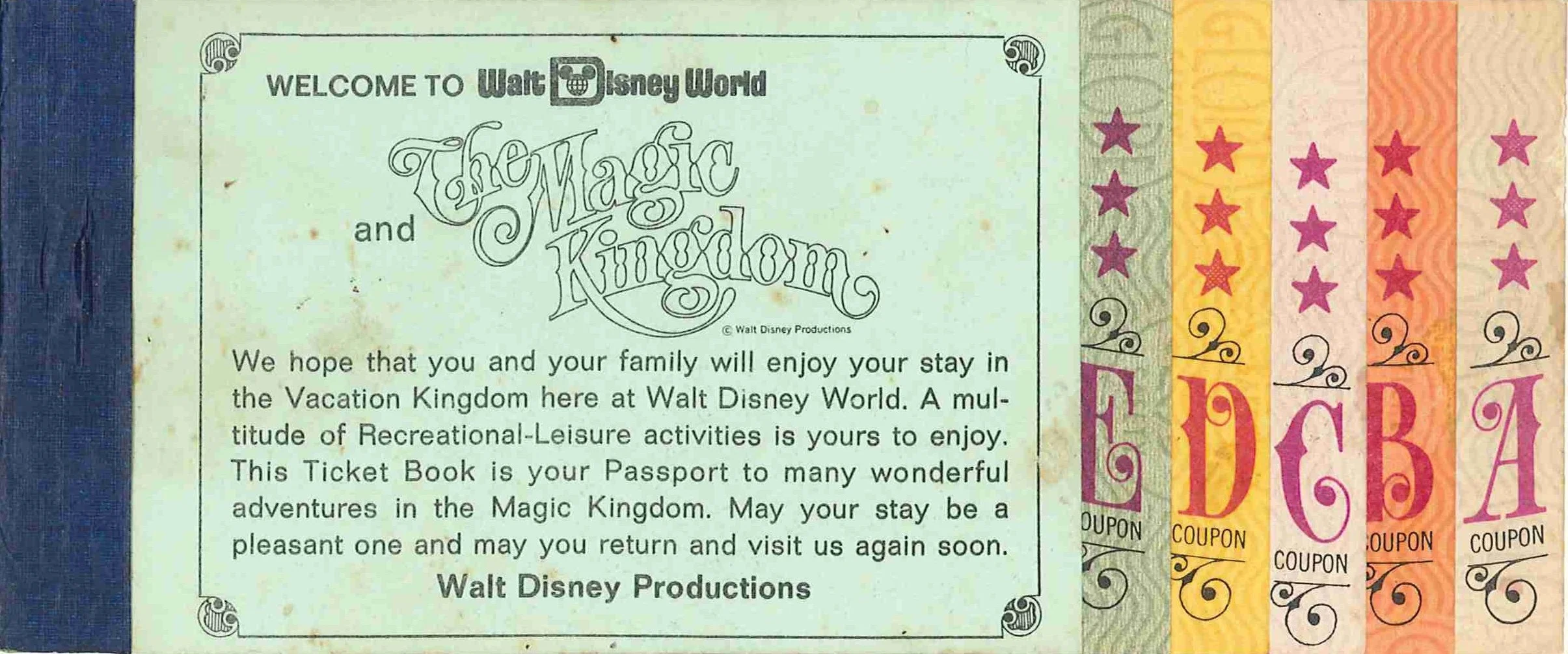 A vintage ticket book for Walt Disney World.