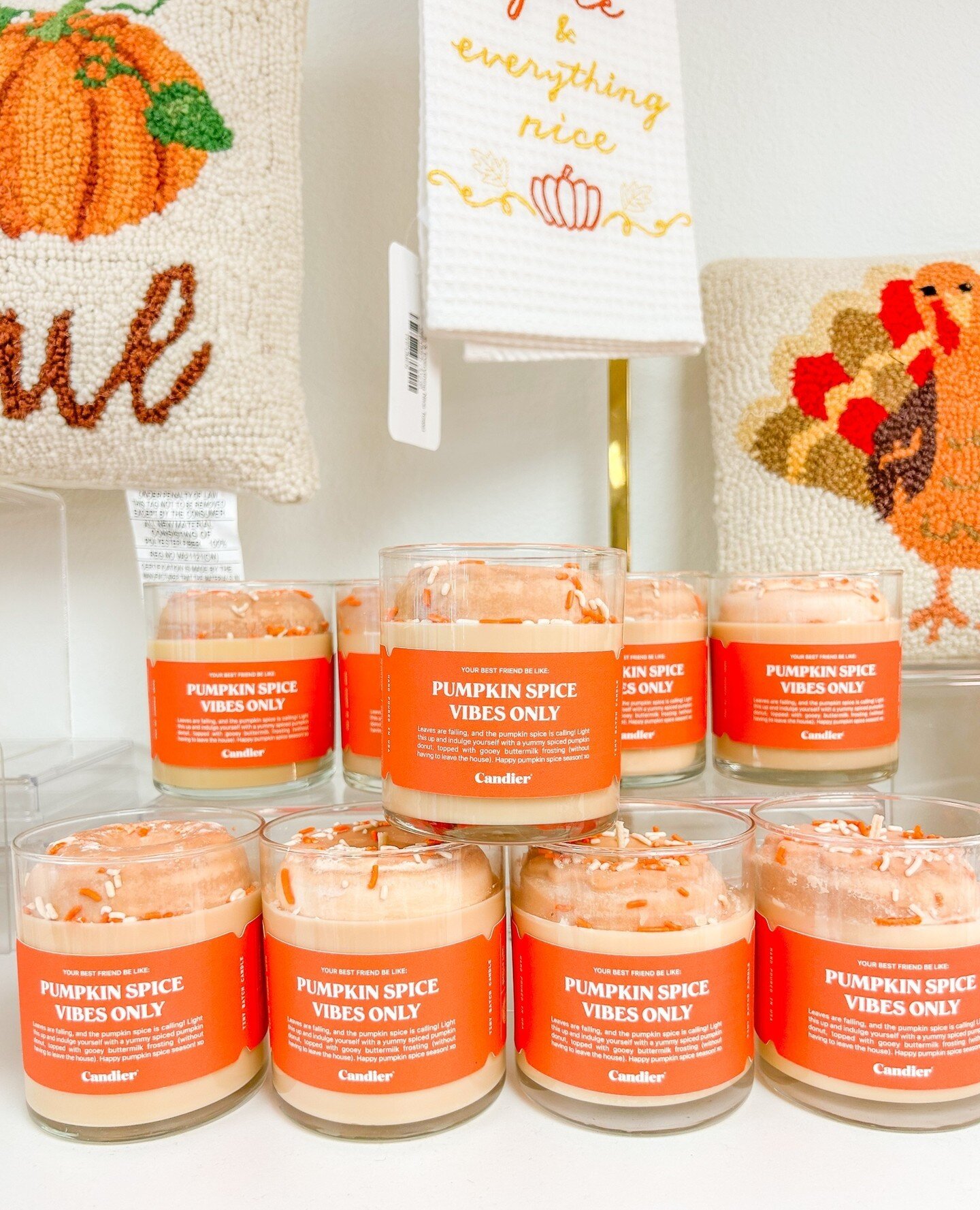 Can't find any pumpkin pie? Get pumpkin pie vibes with our Pumpkin Spice donut candle. Zoom in to get a good laugh.⁠
⁠
Tap the tag to shop. 🧡✨
