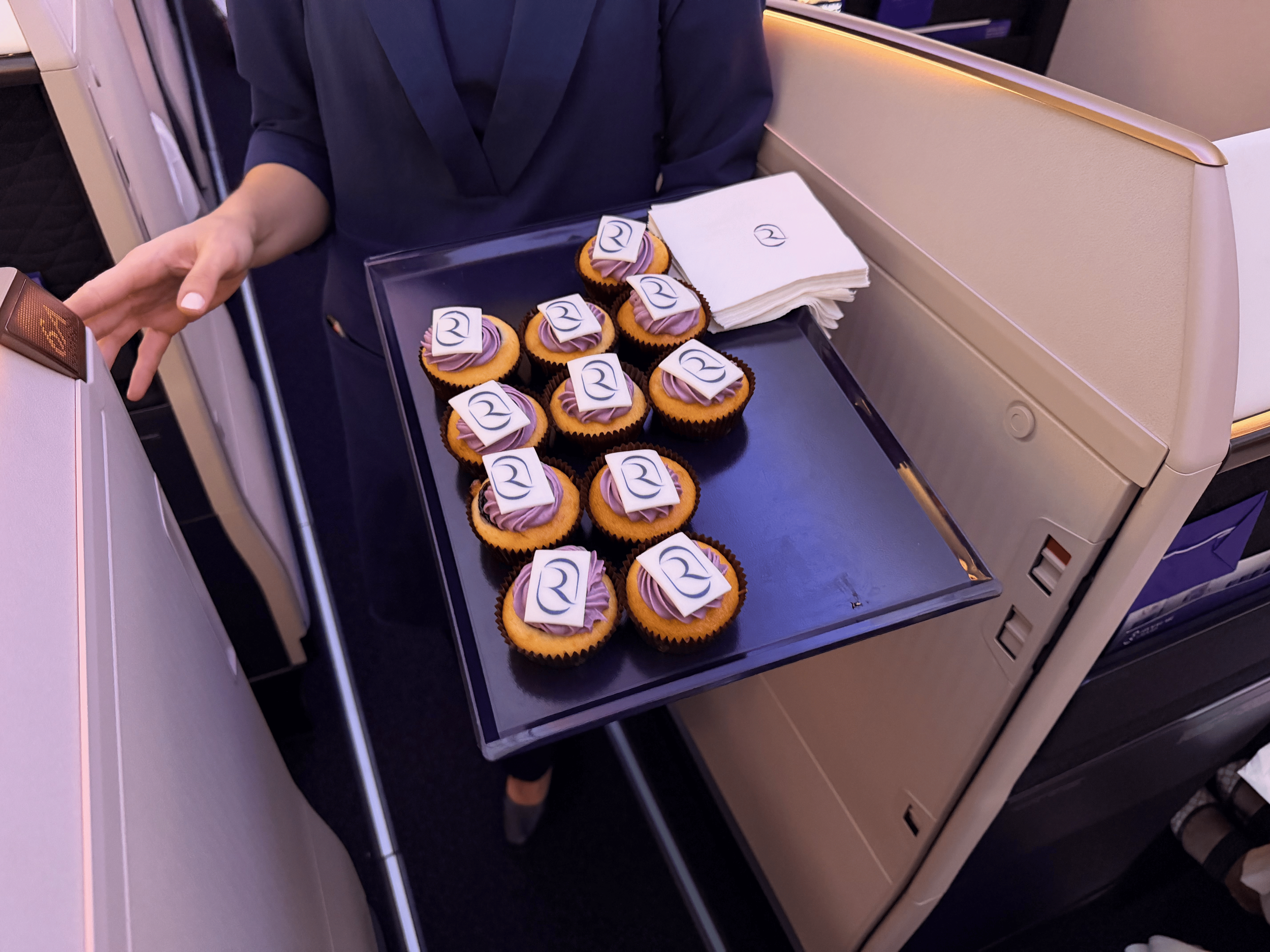 Riyadh Air 787-9 premium economy class cupcakes