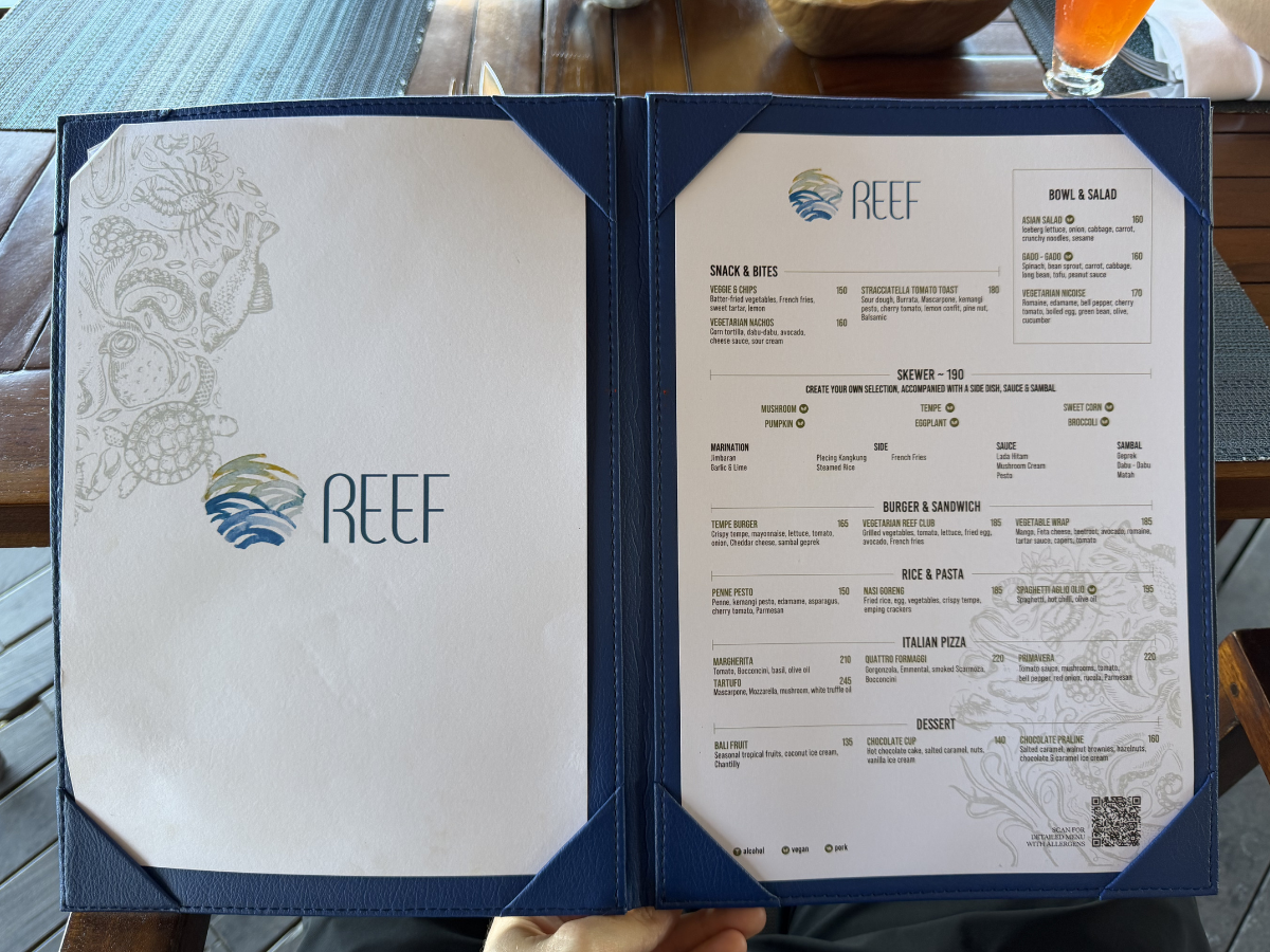 The Apurva Kempinski Bali reef beach club menu