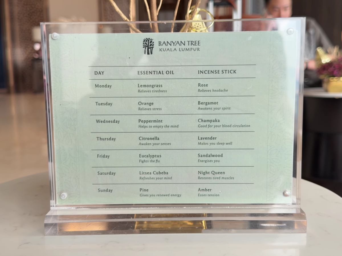 Banyan Tree Kuala Lumpur hotel’s signature fragrance menu