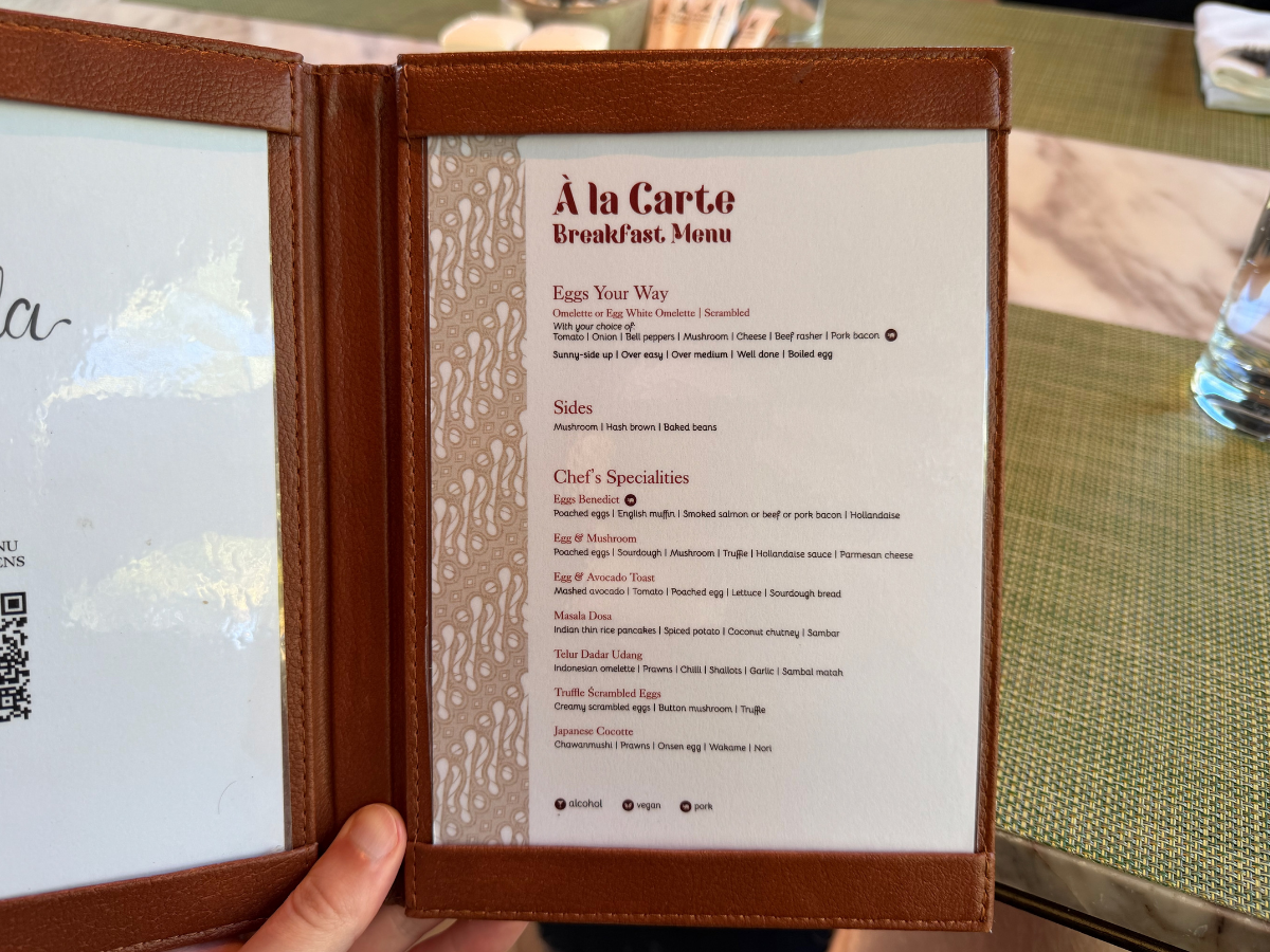 The Apurva Kempinski Bali breakfast menu