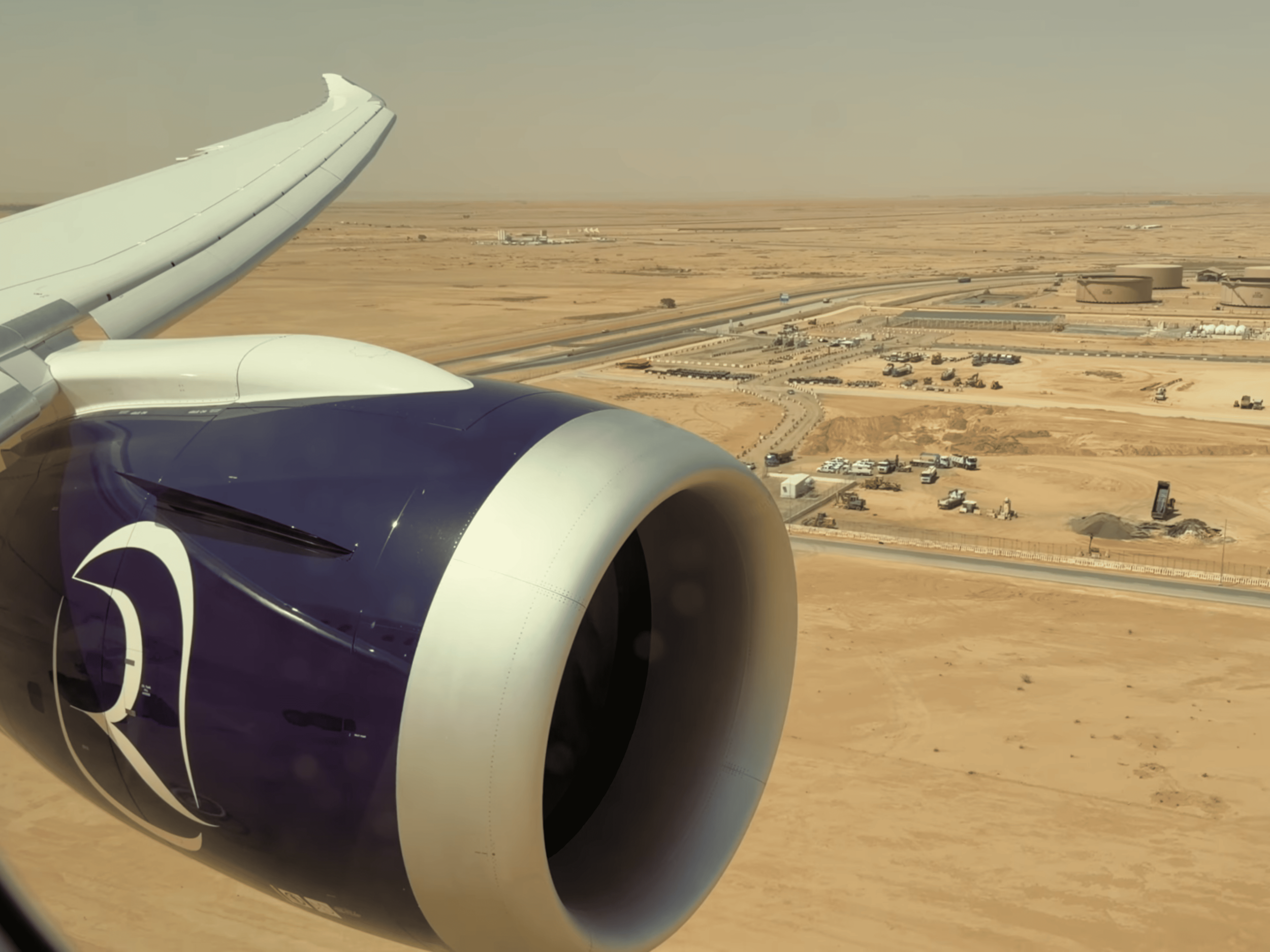 Riyadh Air 787-9 business class approaching King Khalid International Airport