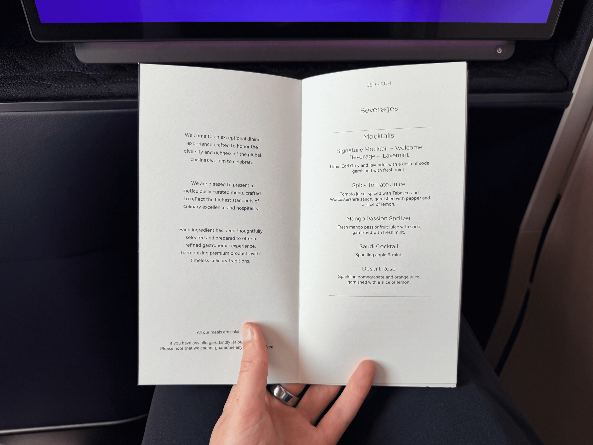 Riyadh Air 787-9 business class menu
