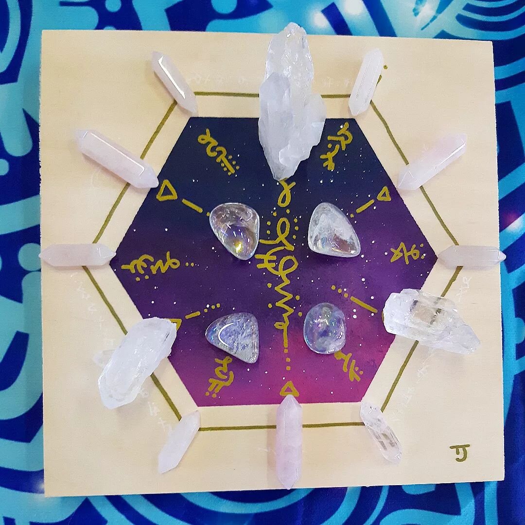 The perfect gift for that crystal obsessed family member or friend (or yourself).

This is another 8x8 inch grid hand painted and one of a kind. These help to amplify your crystal grids, charge your crystals with energy and help clear your home of ne