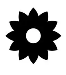 Geometric drawing of an outline square with sections divided by vertical, horizontal, and circle lines.