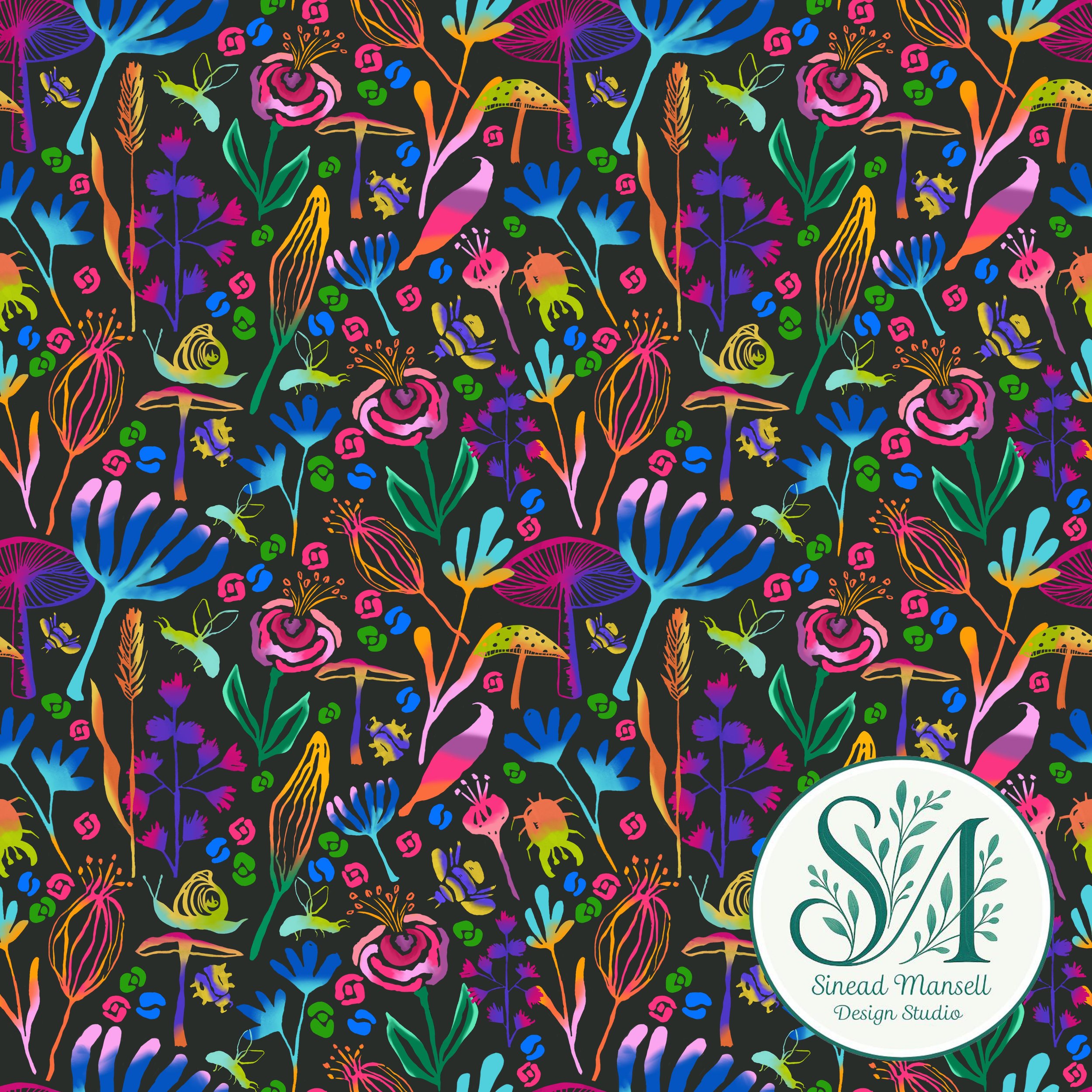 Botanical bugs design on dark grey + logo.jpg