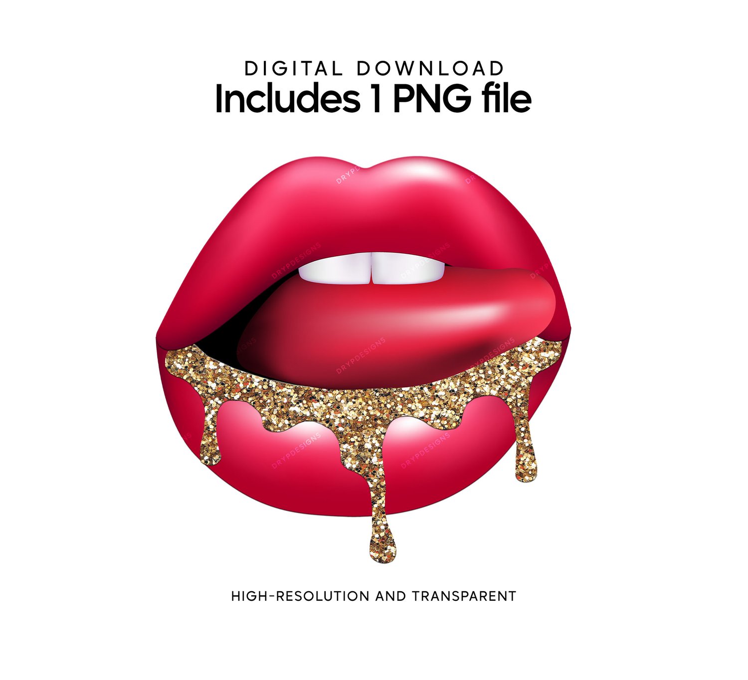 Fashion Plaid Gold Diamond Bling Drip Lips PNG