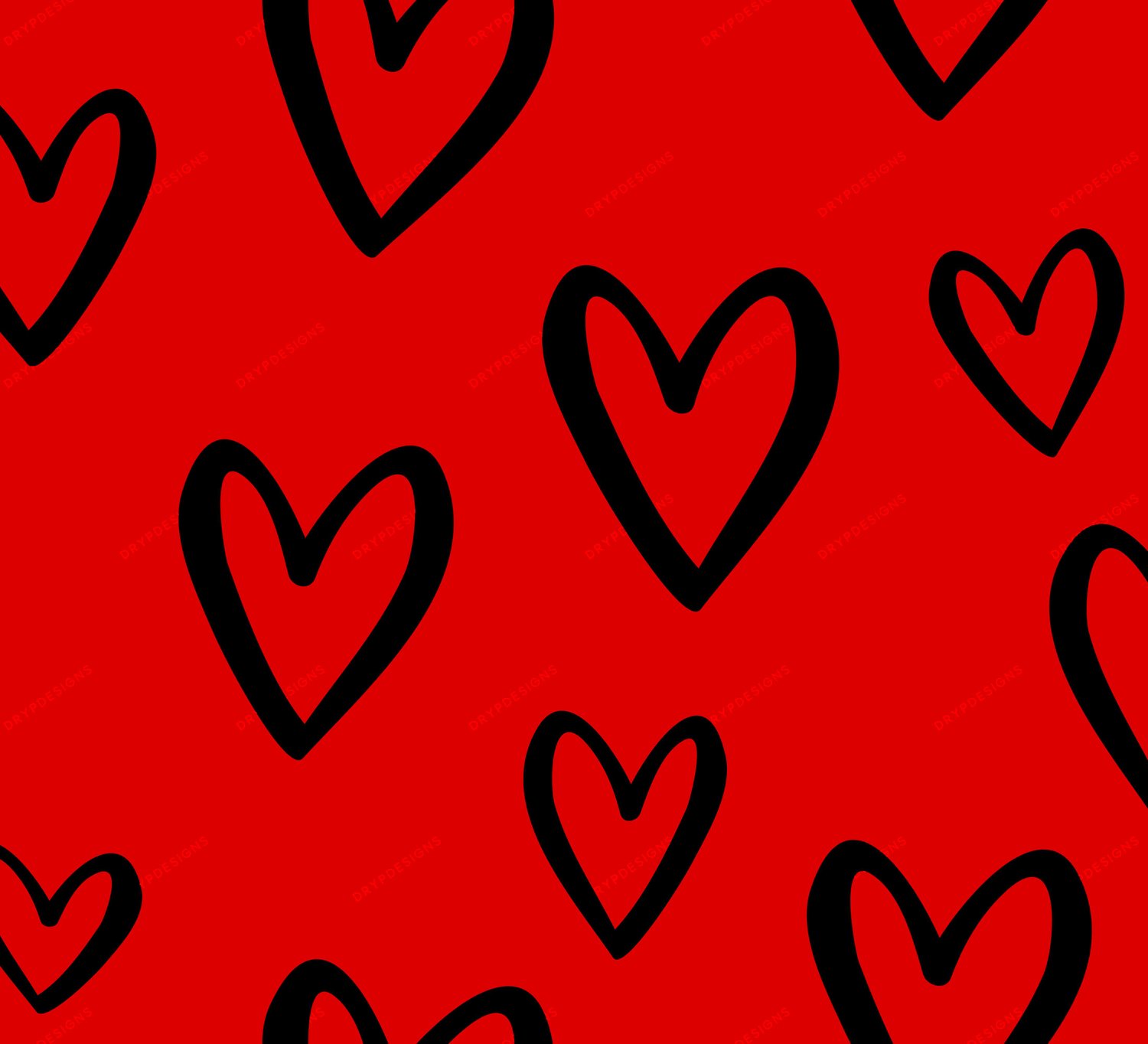 Black + Red Heart Seamless Pattern PNG — drypdesigns