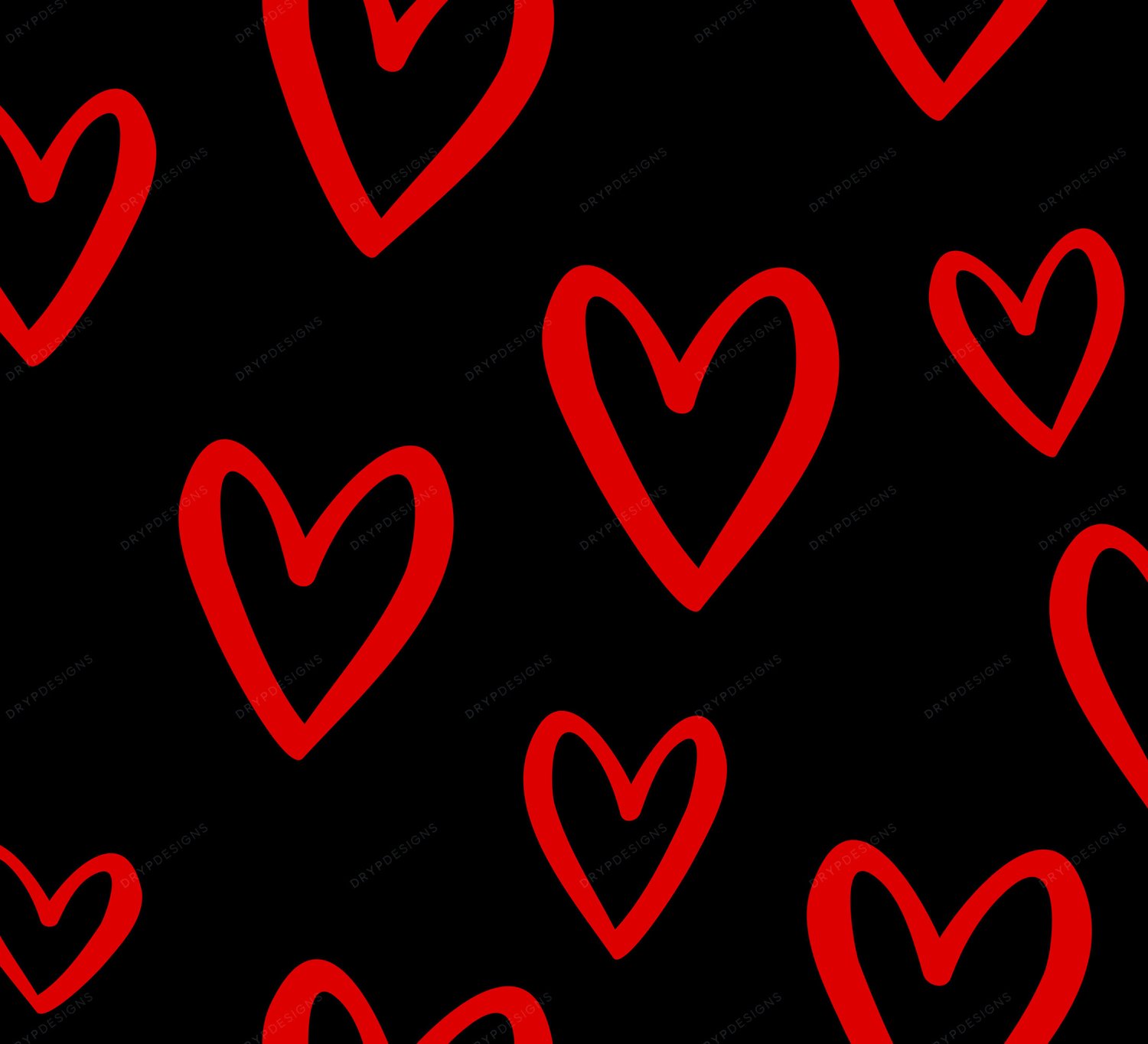 Black + Red Heart Seamless Pattern PNG — drypdesigns