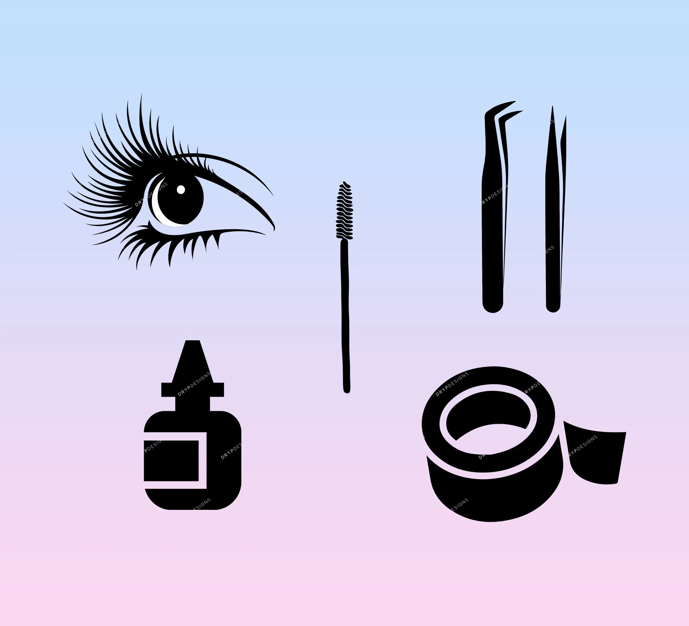 Lash Tool Icons PNG + SVG Bundle - Lash Artist Branding - Black Lash Icons, Lash Adhesive, Tweezers, Spoolie PNG Digital Download Files
