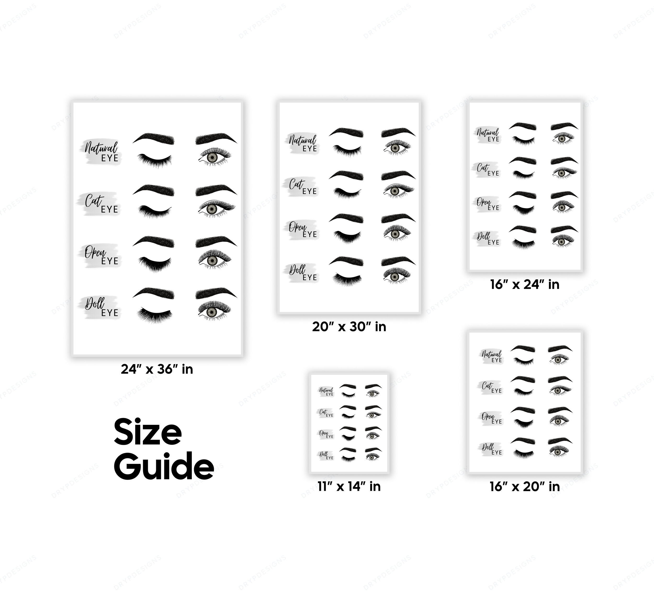 Lash Extension Style Chart Digital Art Print - Bold Hazel Eyes PNG - Lash Artist Branding - Printable Wall Art - Digital Download Files