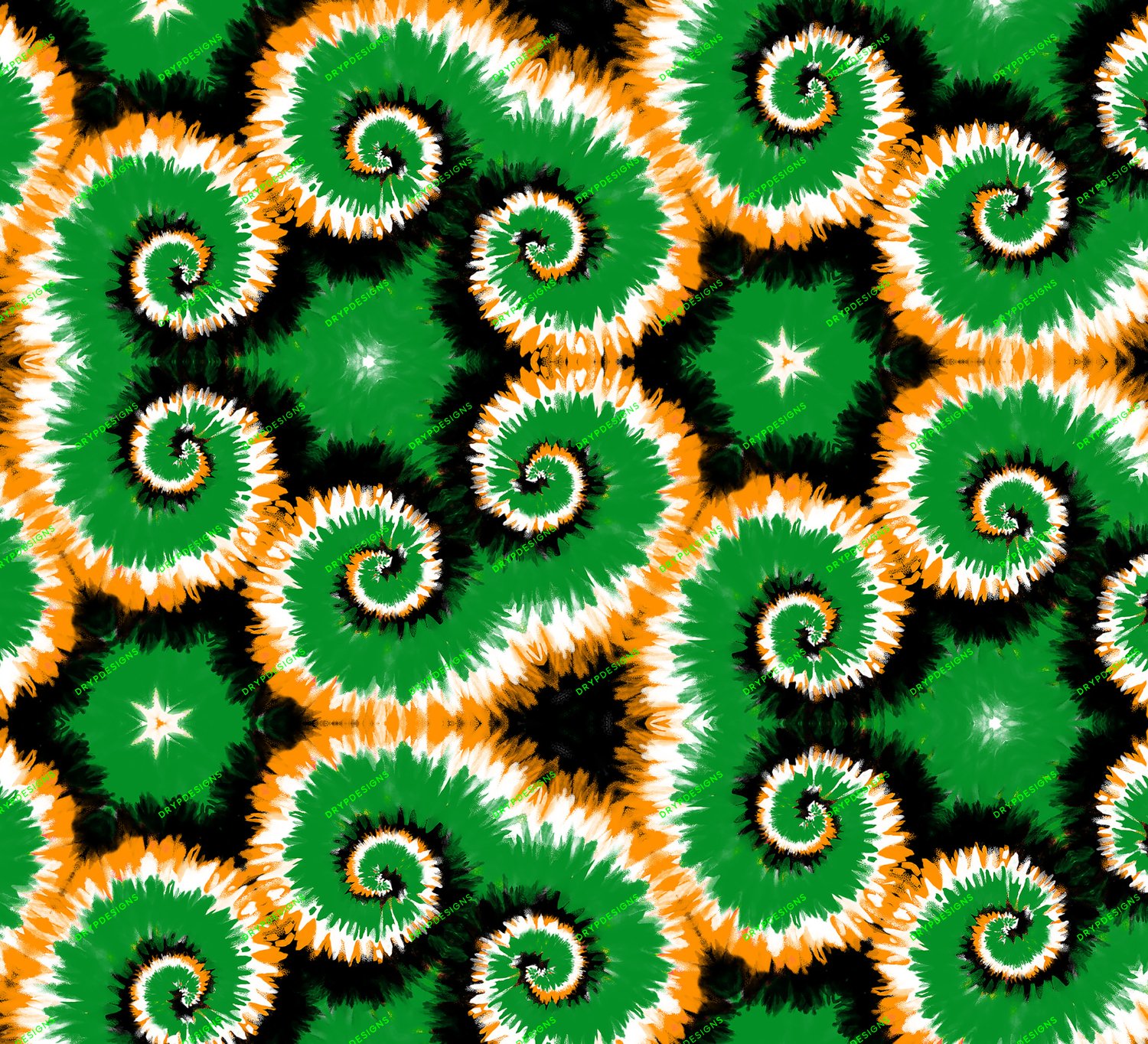 Black + Green + Golden Yellow Tiedye Swirl Seamless Pattern — drypdesigns