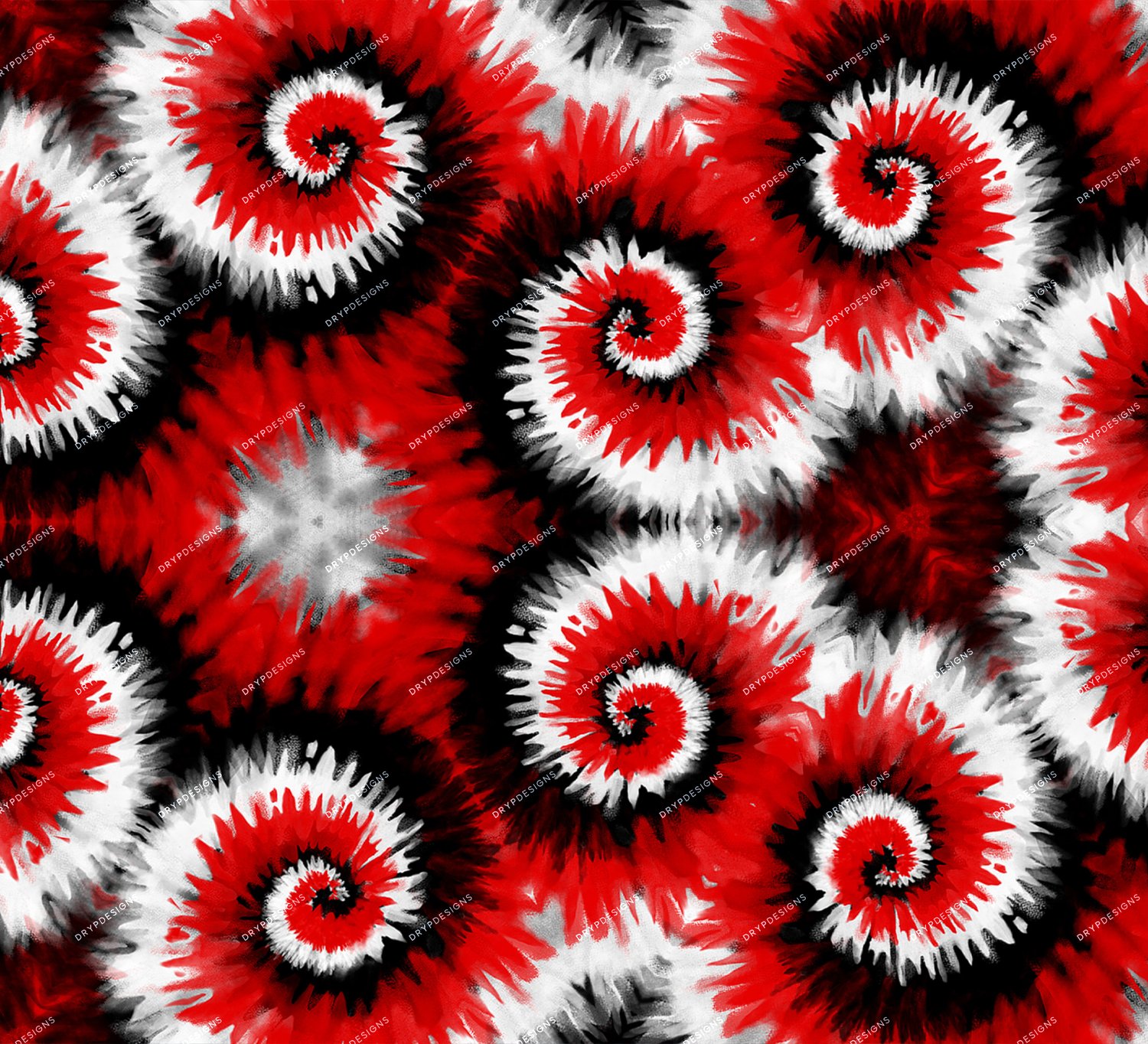 Black + White + Red Tiedye Swirl Seamless Pattern — drypdesigns